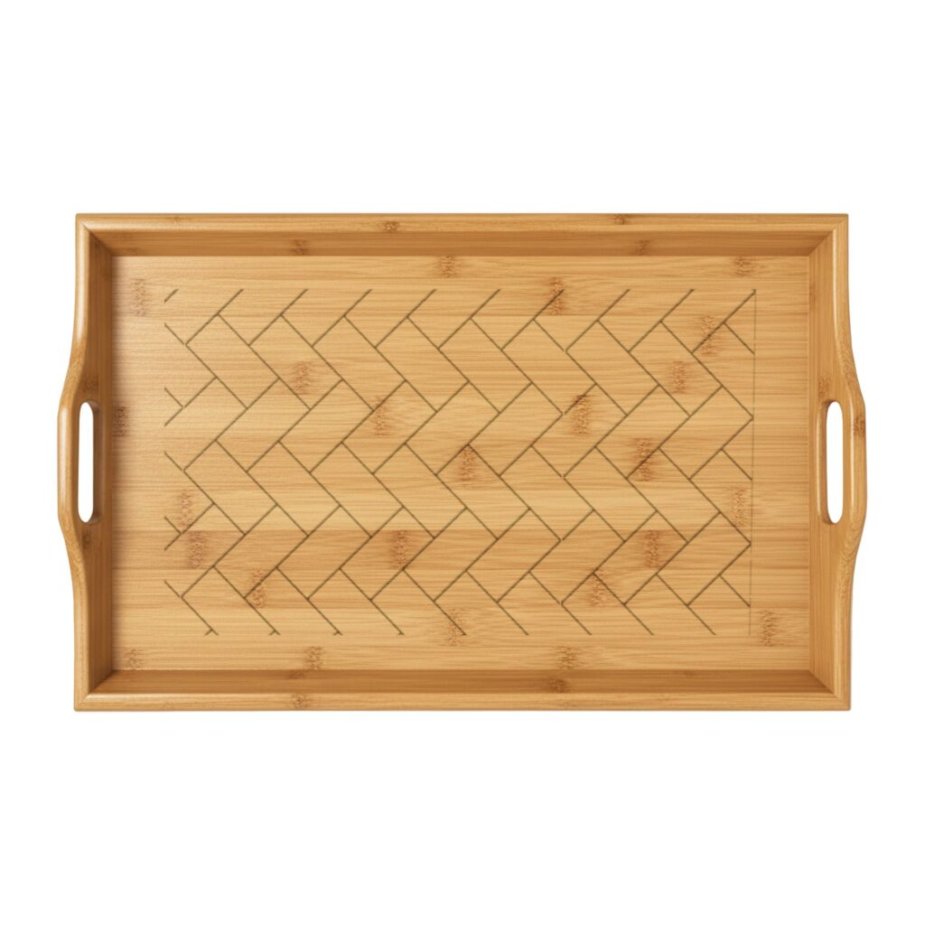 Engraved Bamboo Serving Tray — Geometric Tribal Design, Decorative Entertaining Tray
