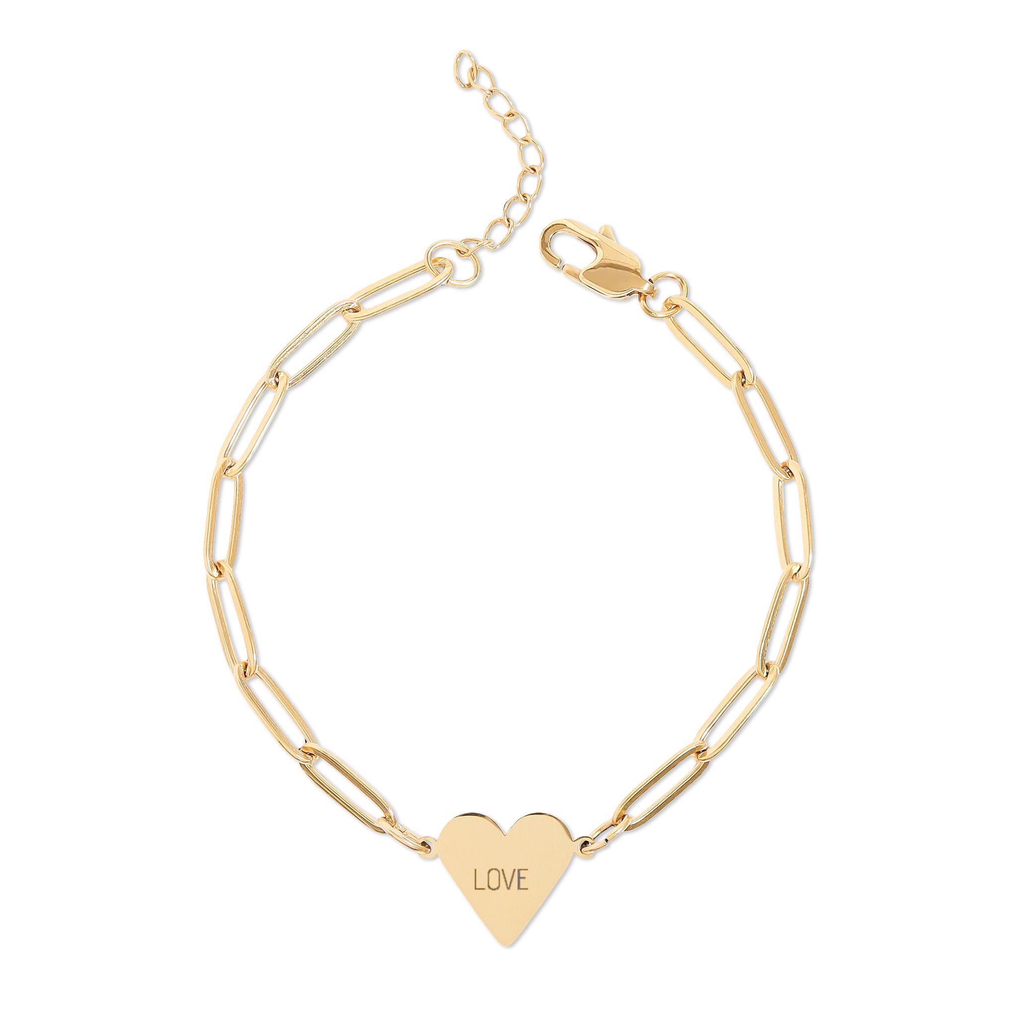Paperclip Heart Bracelet — Engravable Gold or Rose Gold Personalized Jewelry - Image 2