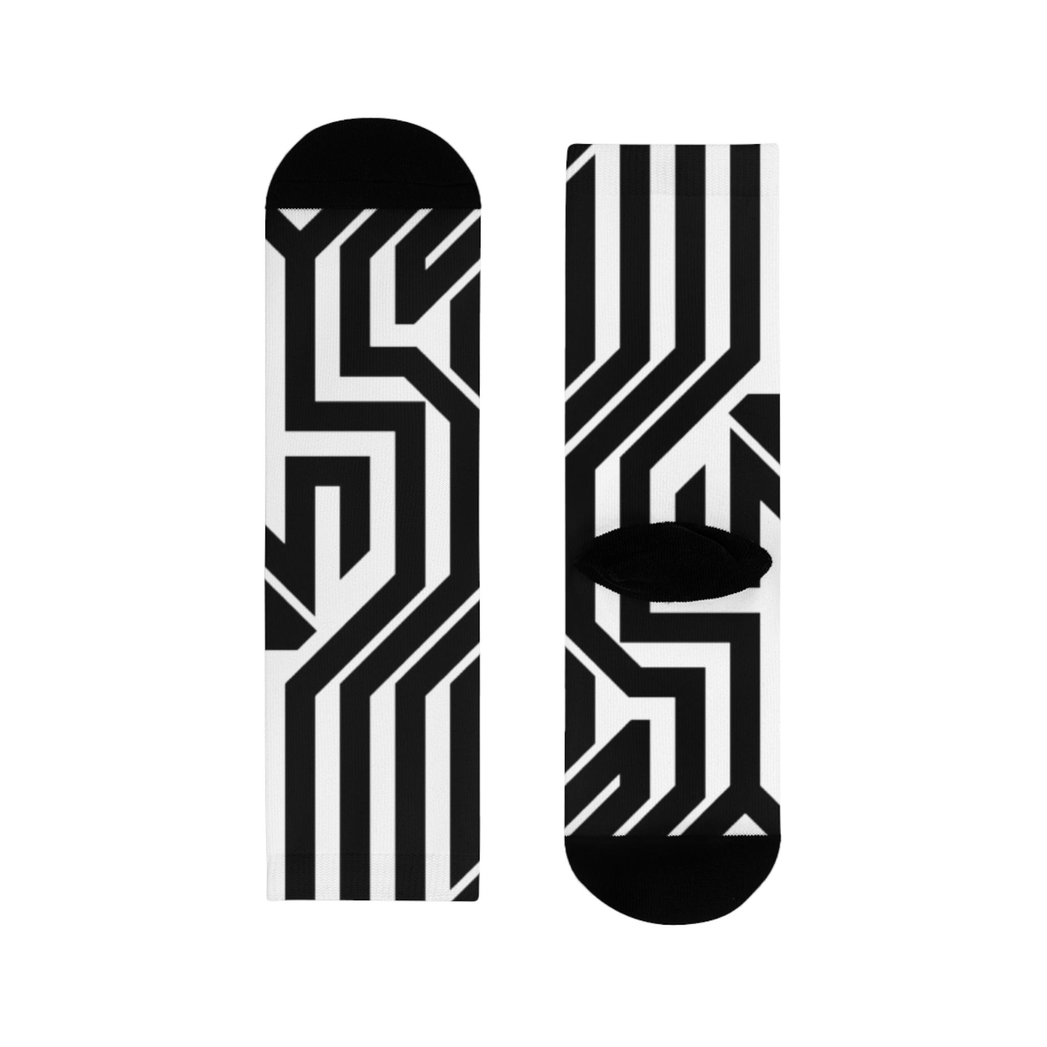 Geometric Maze Crew Socks — Black & White Sublimation Pattern - Image 2