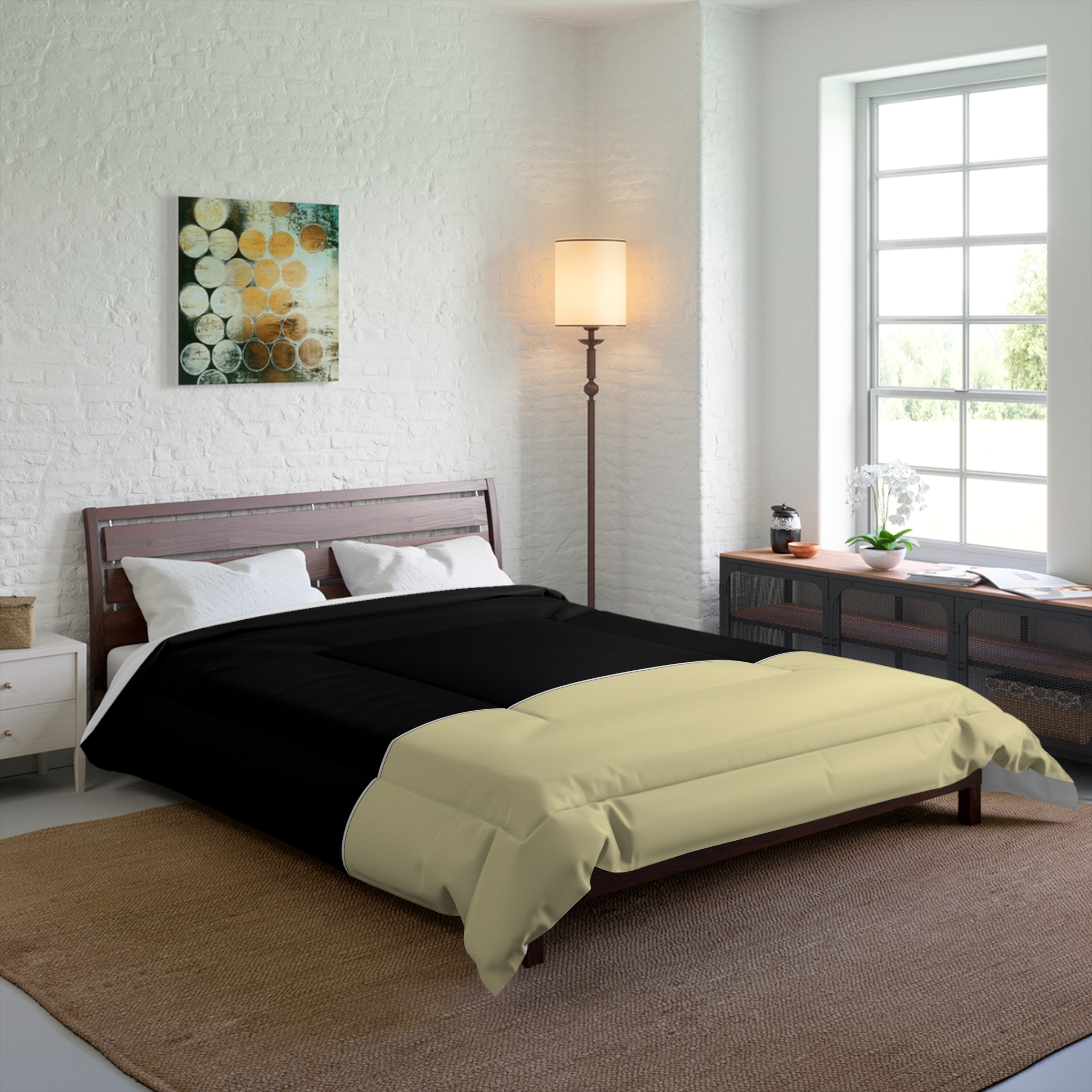 Two-Tone Black and Beige Comforter – Modern Minimalist Bedspread - Image 4