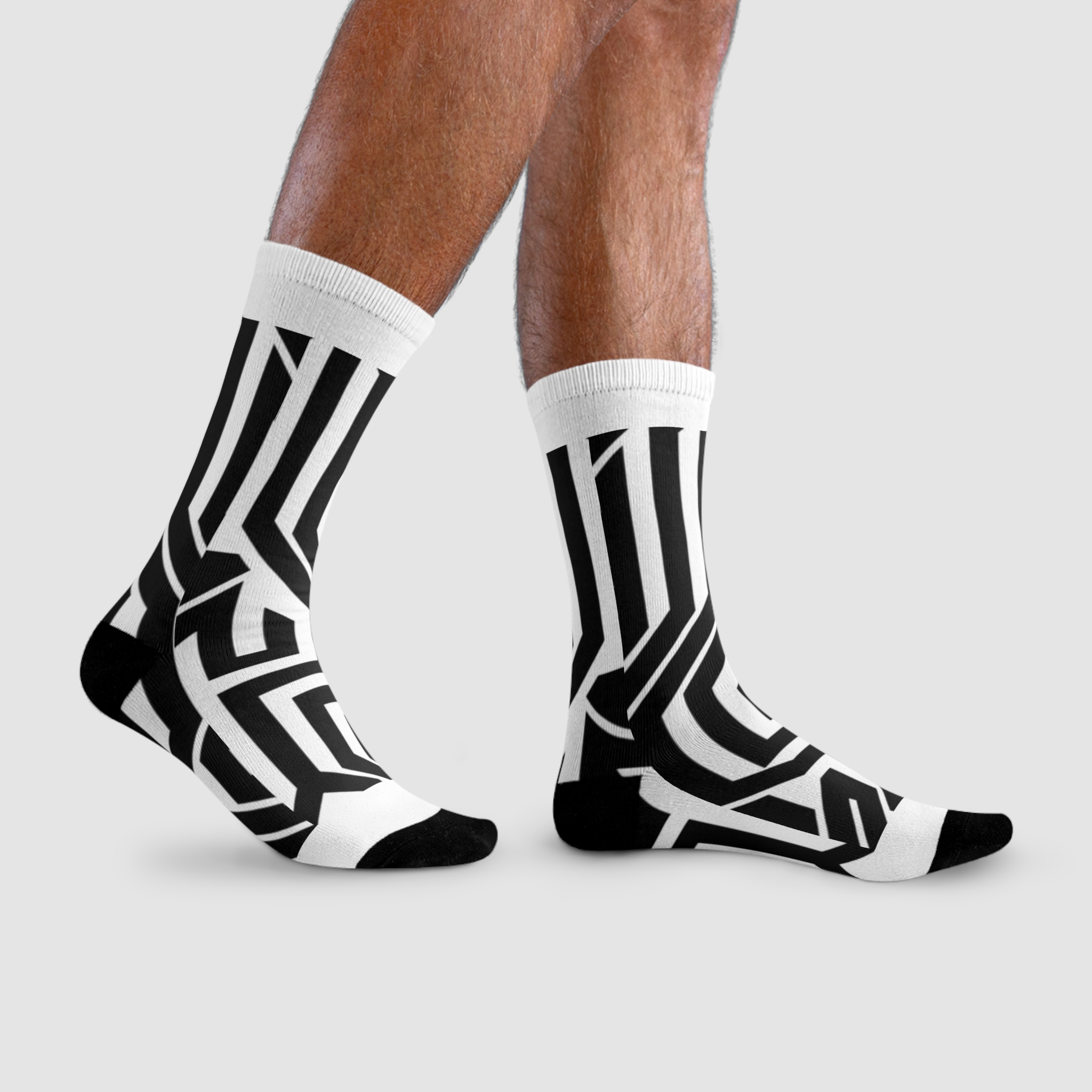 Geometric Maze Crew Socks — Black & White Sublimation Pattern - Image 12