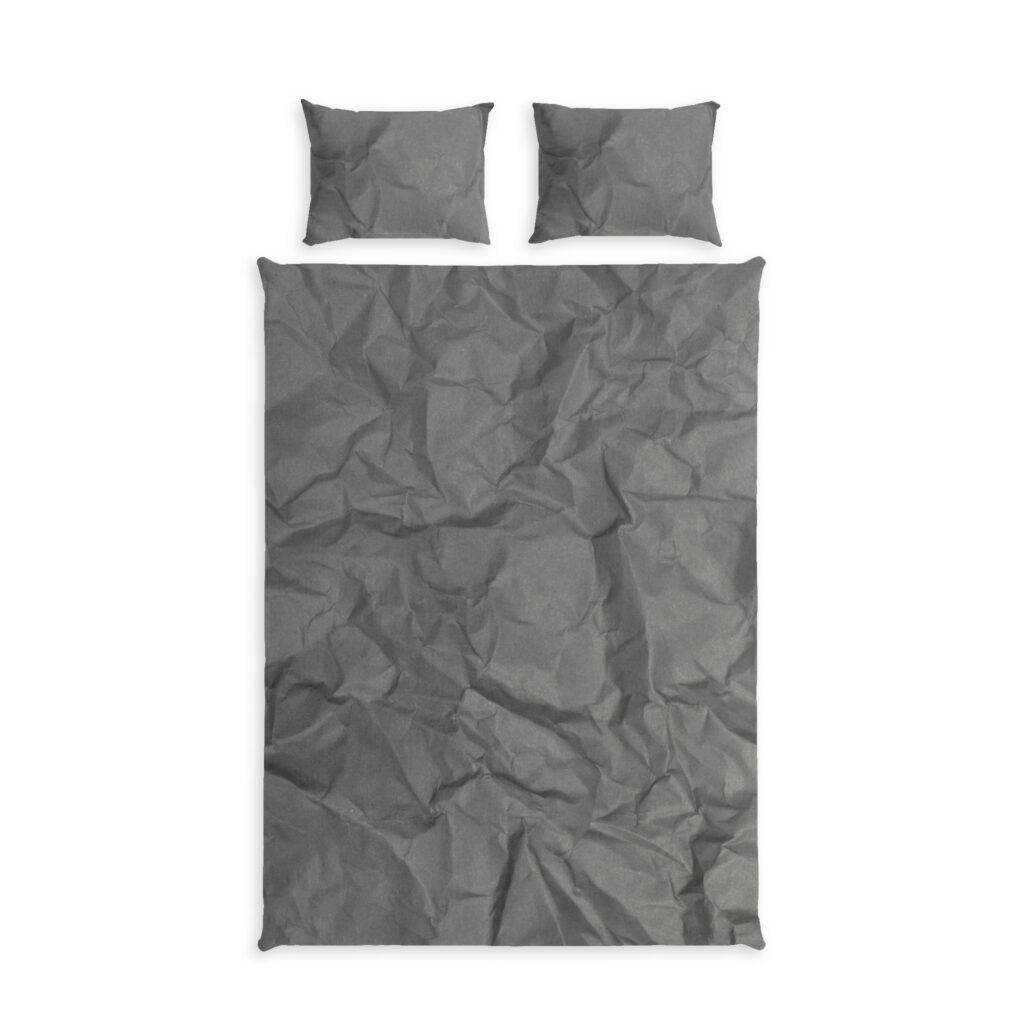 Wrinkled Charcoal Cotton Duvet Set — Modern Minimal Bedding