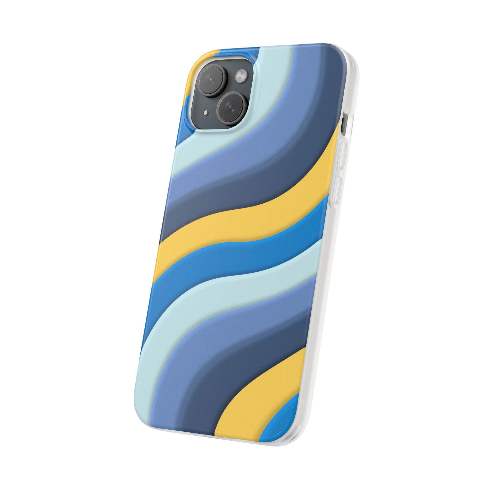 Retro Blue & Yellow Abstract Flexi Case— Wave Pattern Phone Case - Image 76