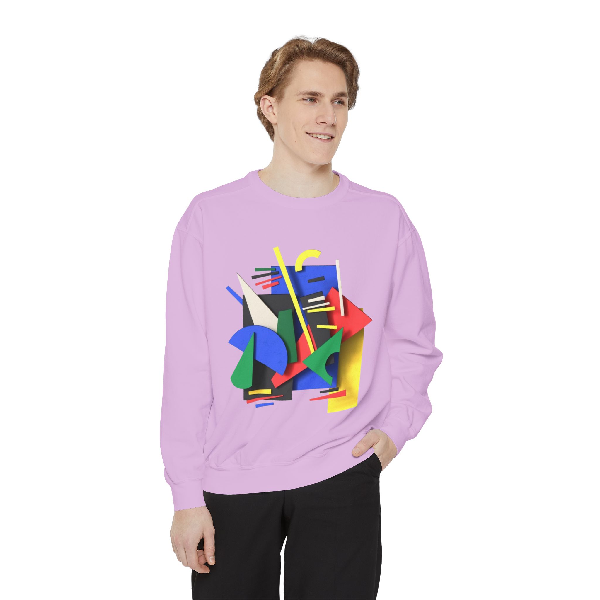 Abstract Geometric Crewneck Sweatshirt — Colorful 80s Retro Art Design - Image 87
