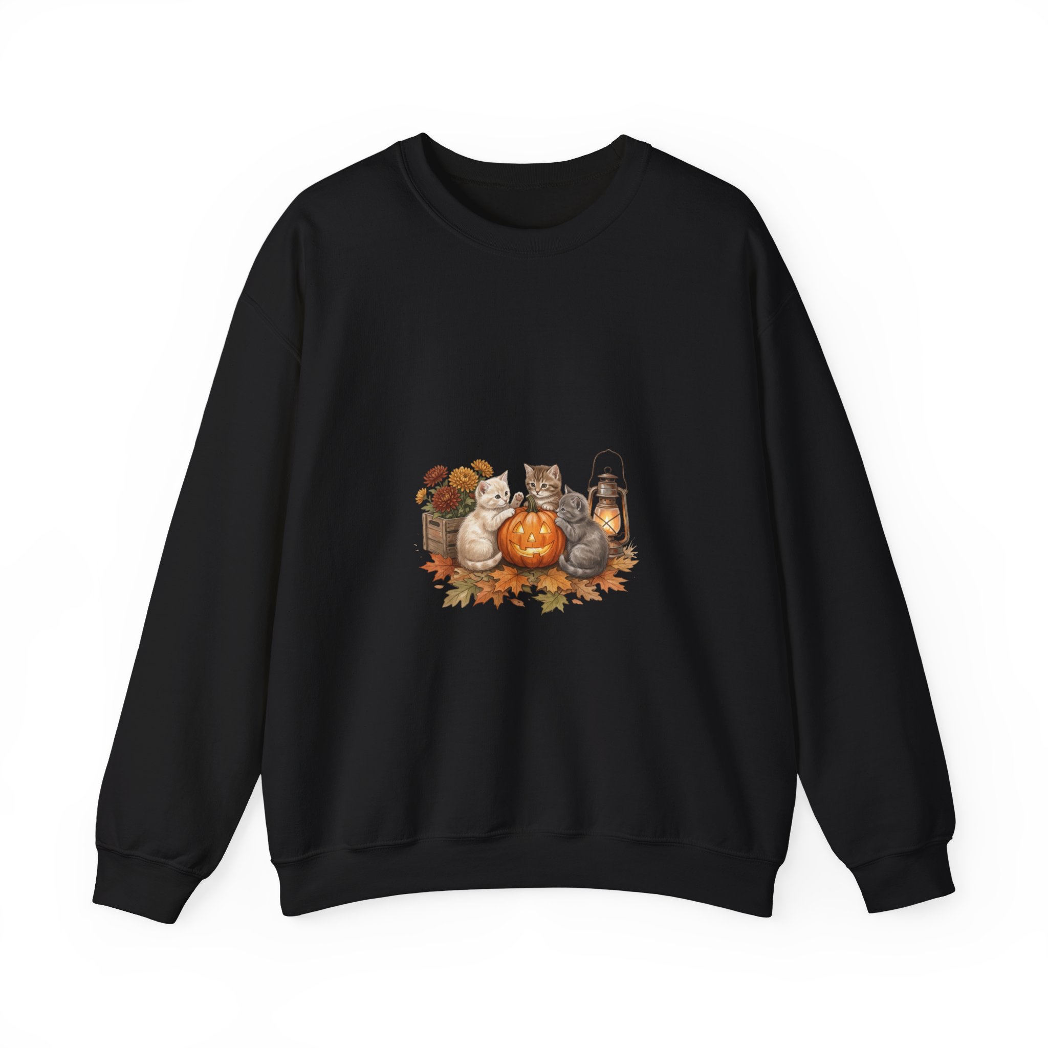 Pumpkin Patch Cats Crewneck Sweatshirt | Autumn Leaves, Harvest Pumpkin Season - Image 5