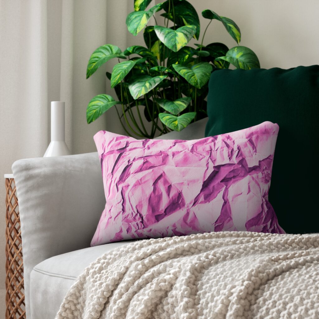 Bright Pink Crumpled Paper Texture Spun Polyester Lumbar Pillow