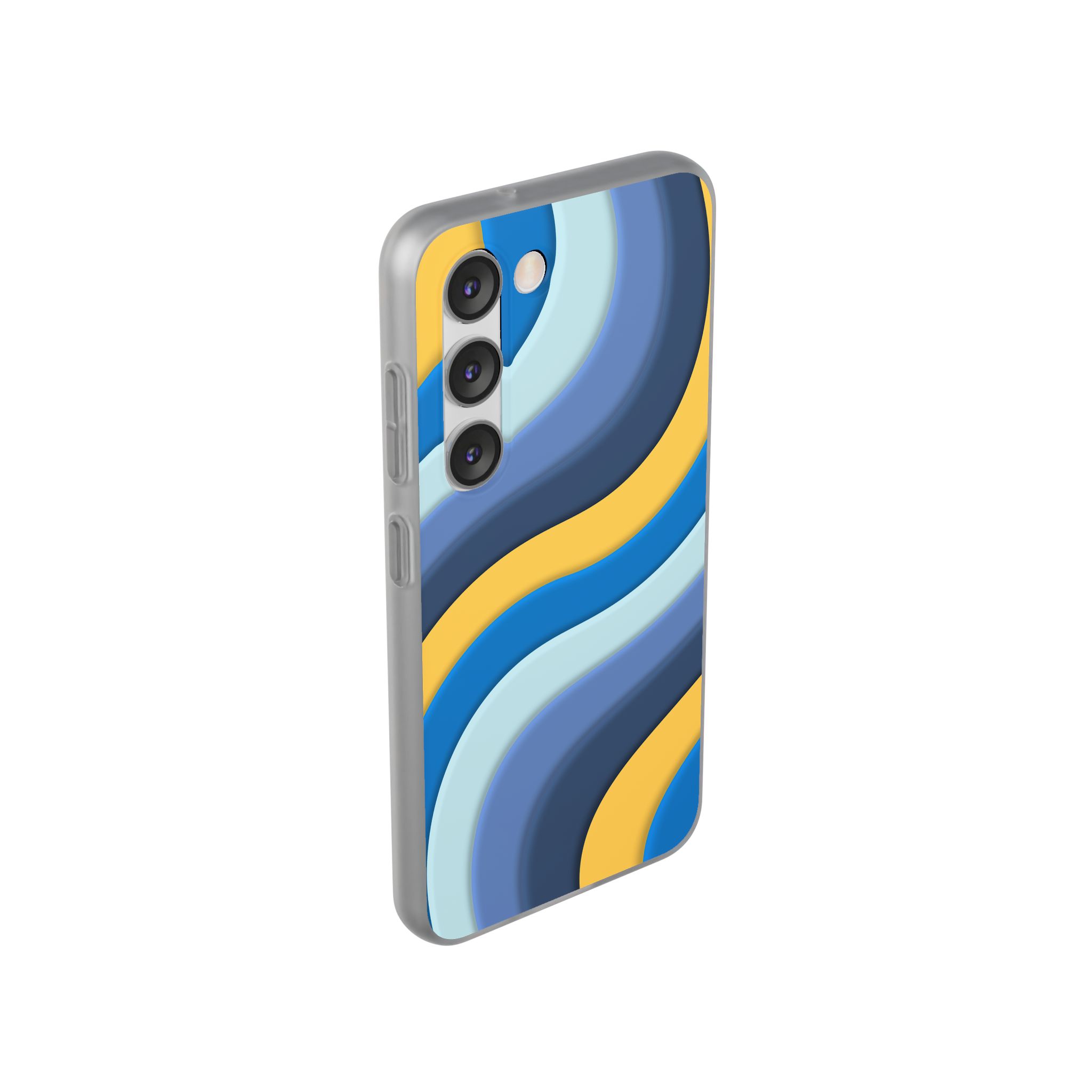 Retro Blue & Yellow Abstract Flexi Case— Wave Pattern Phone Case - Image 45