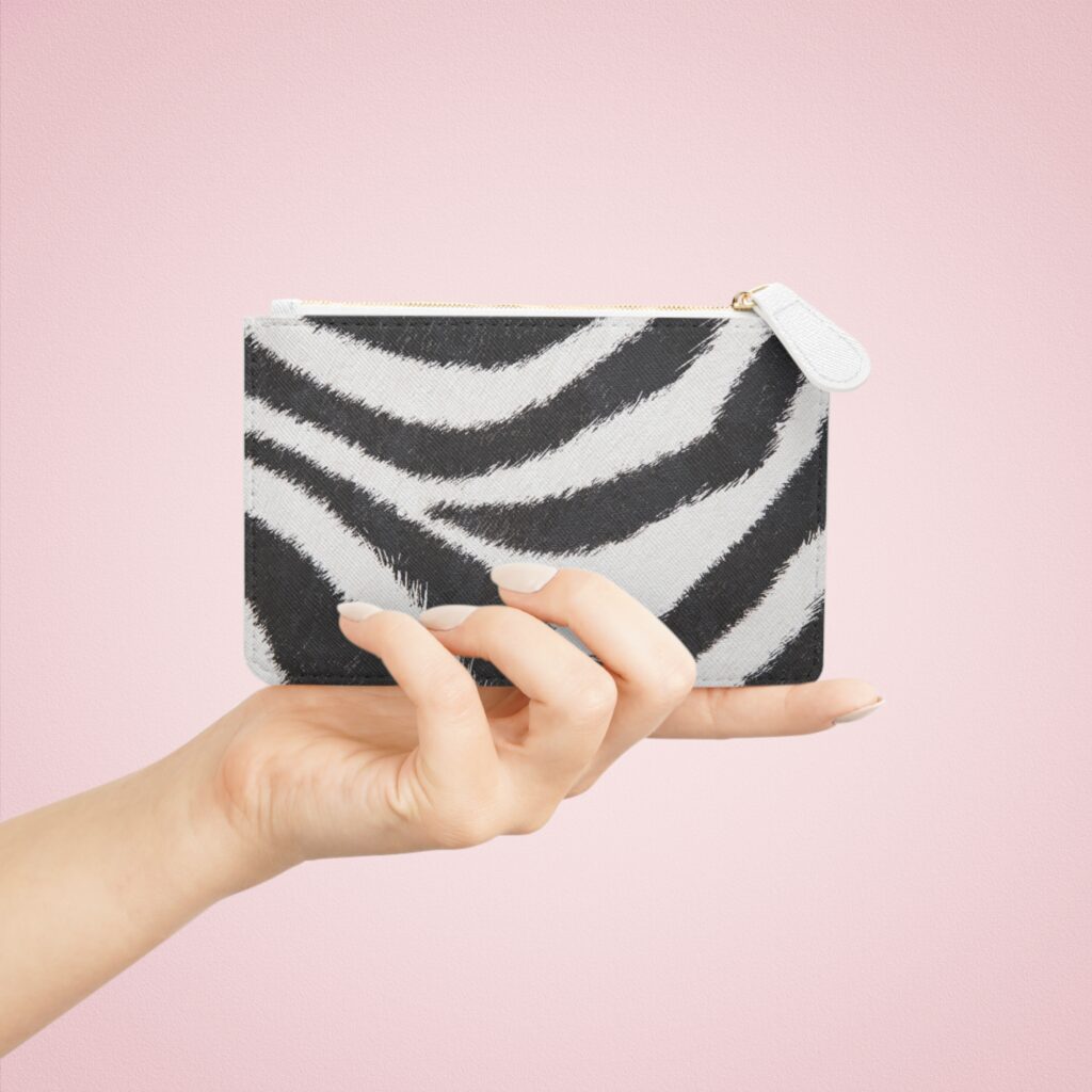 Zebra Print Mini Clutch Bag — Black & White Animal Pattern Wrist Pouch