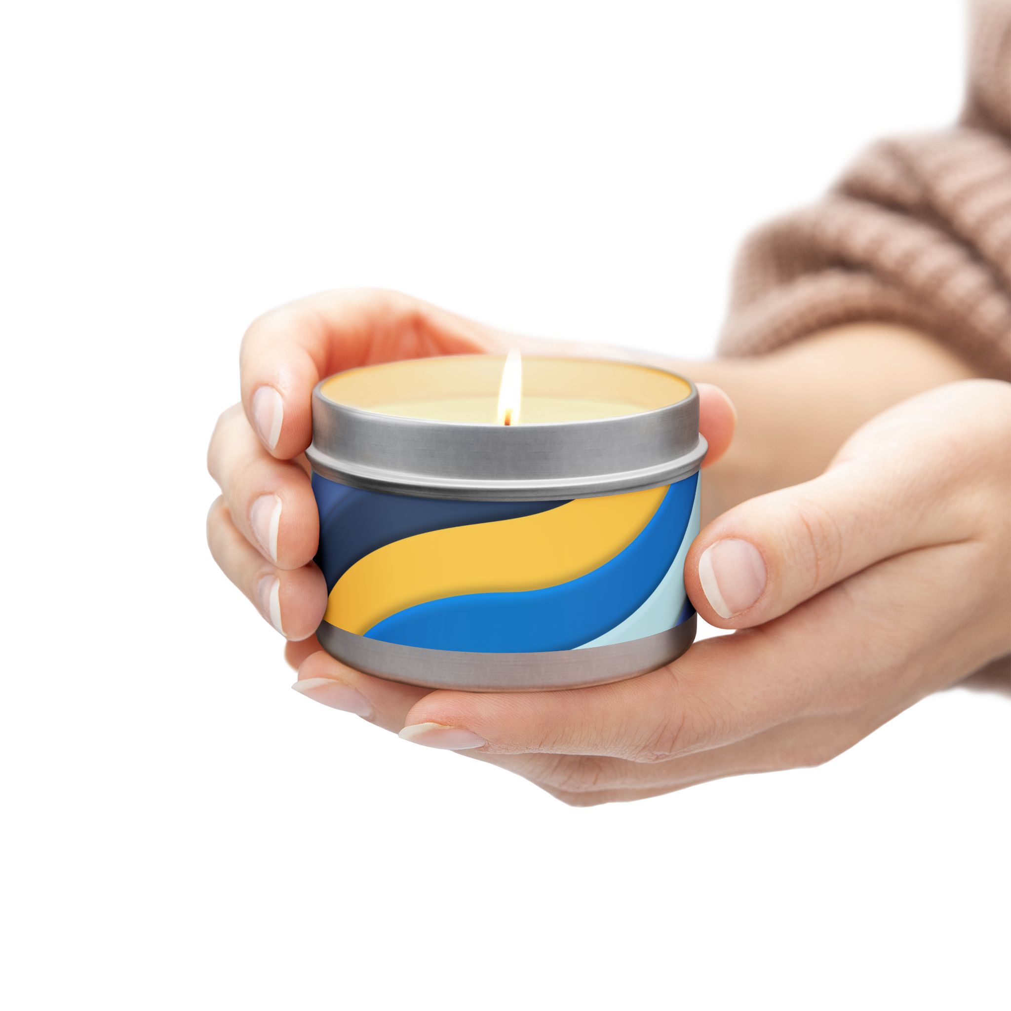 Blue & Gold Wave Tin Candle — Coastal Scented Soy Candle in Travel Tin - Image 145