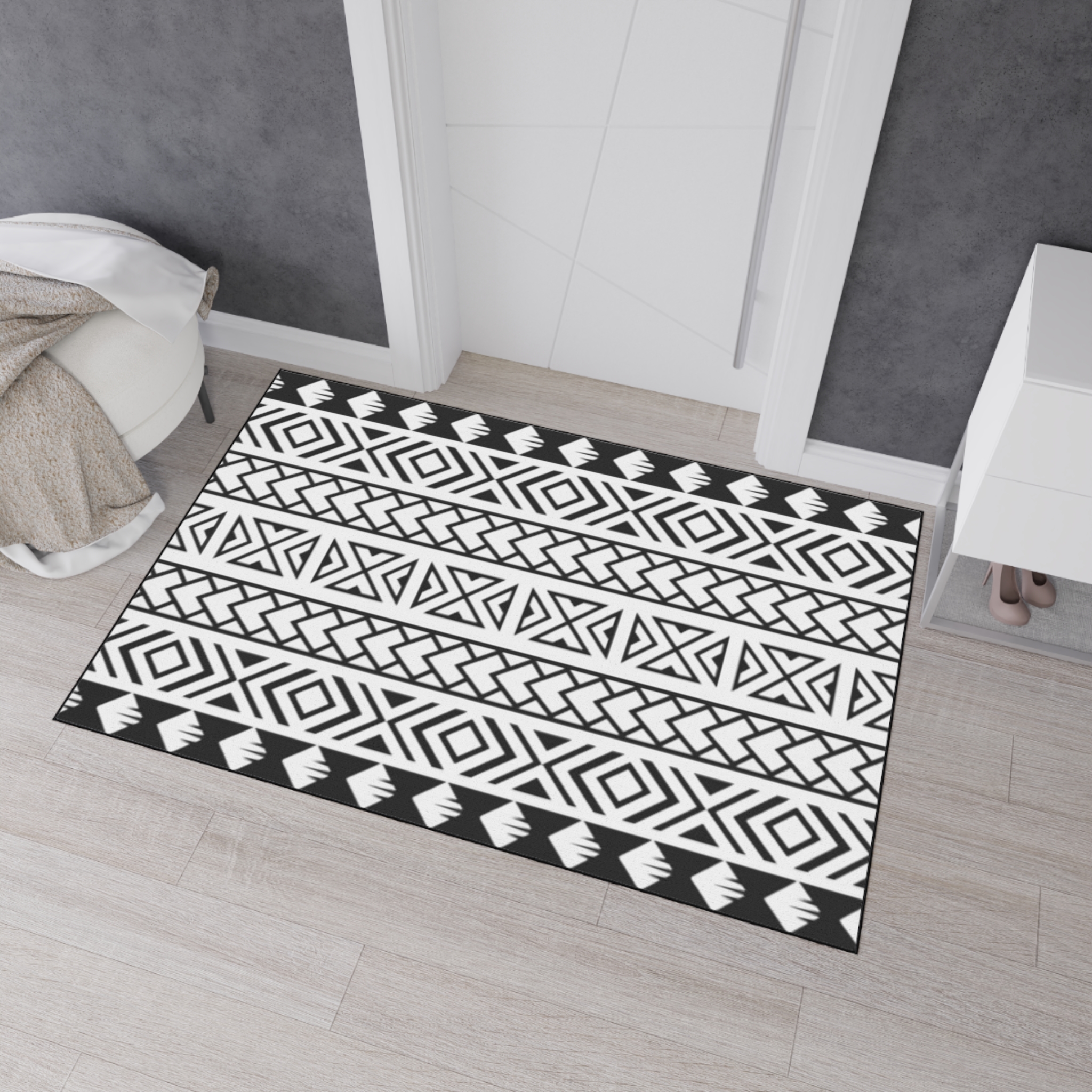 Aztec Black & White Floor Mat — Heavy-Duty Tribal Entry Rug - Image 4