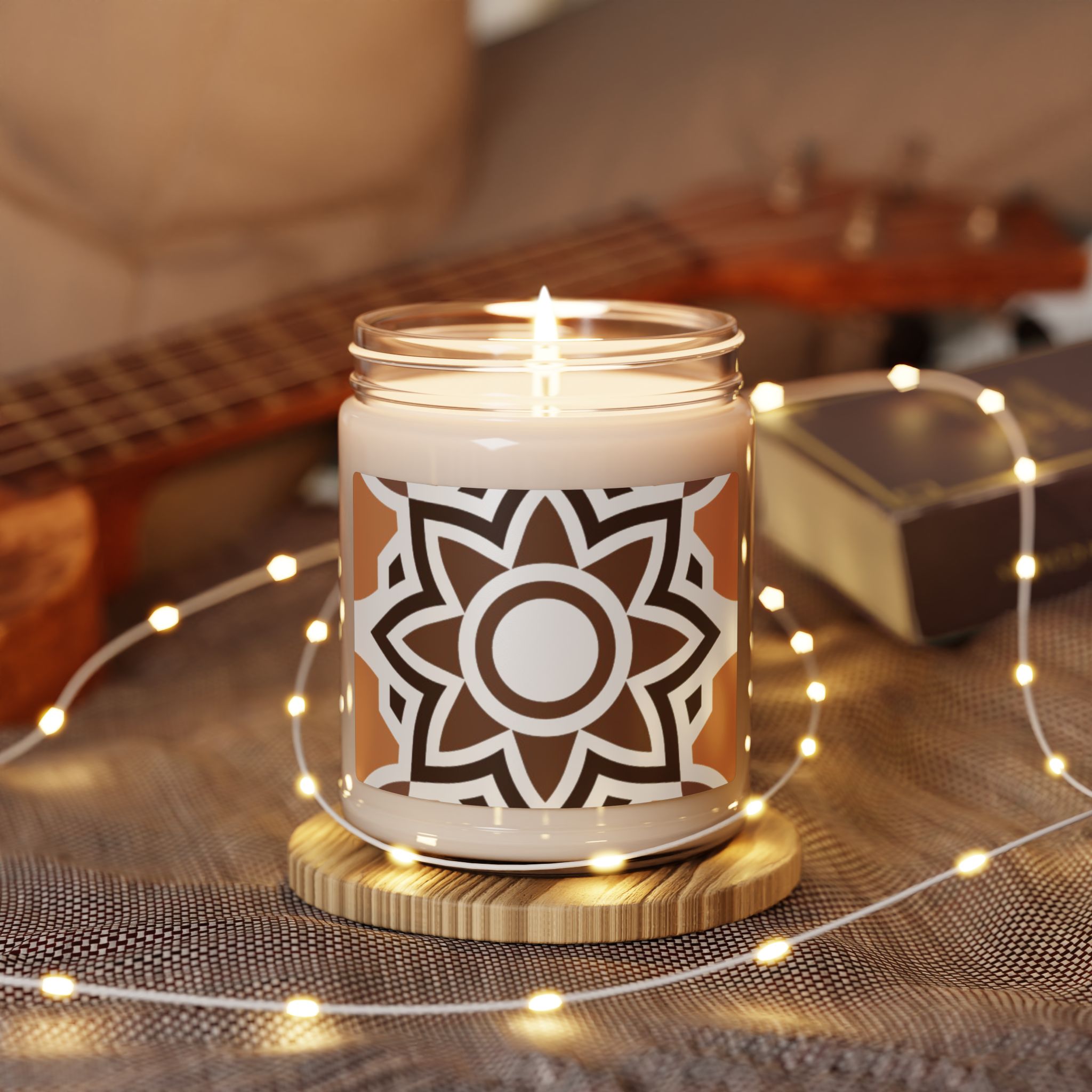 Soy Candle 9oz — Warm Brown Geometric Mandala Scented Jar - Image 33