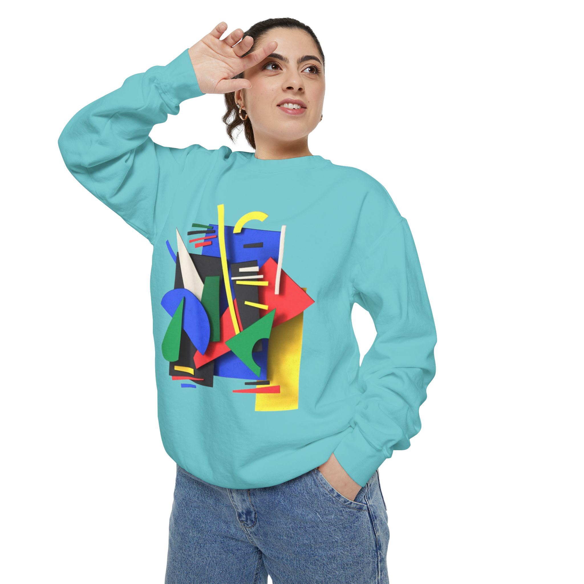 Abstract Geometric Crewneck Sweatshirt — Colorful 80s Retro Art Design - Image 29