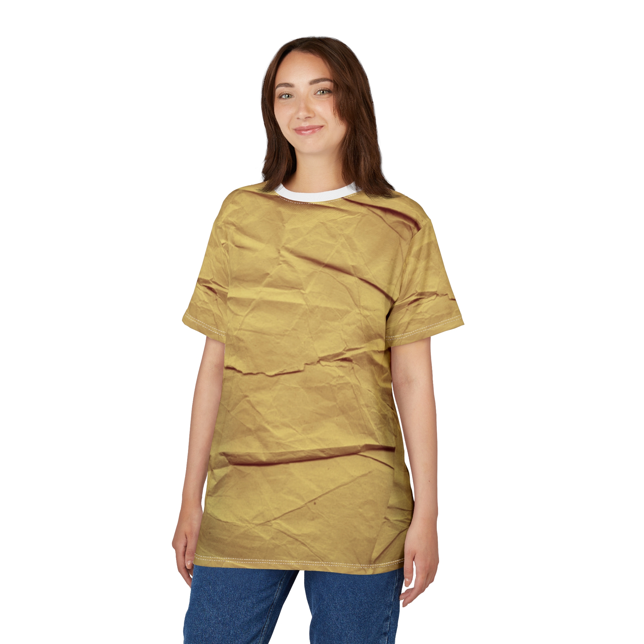 Wrinkled Paper Print T-Shirt — Vintage Crumpled Paper All-Over Tee