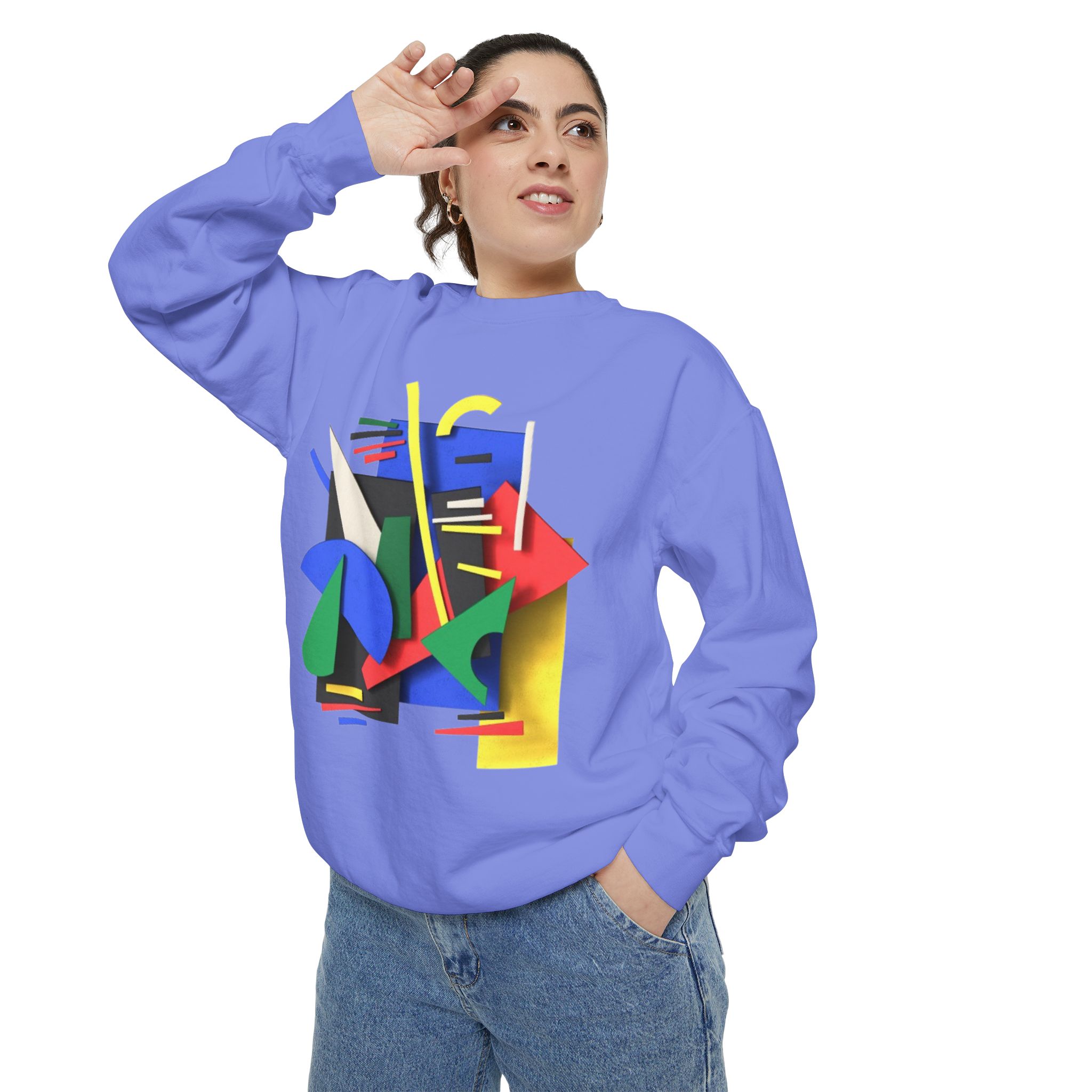 Abstract Geometric Crewneck Sweatshirt — Colorful 80s Retro Art Design - Image 65