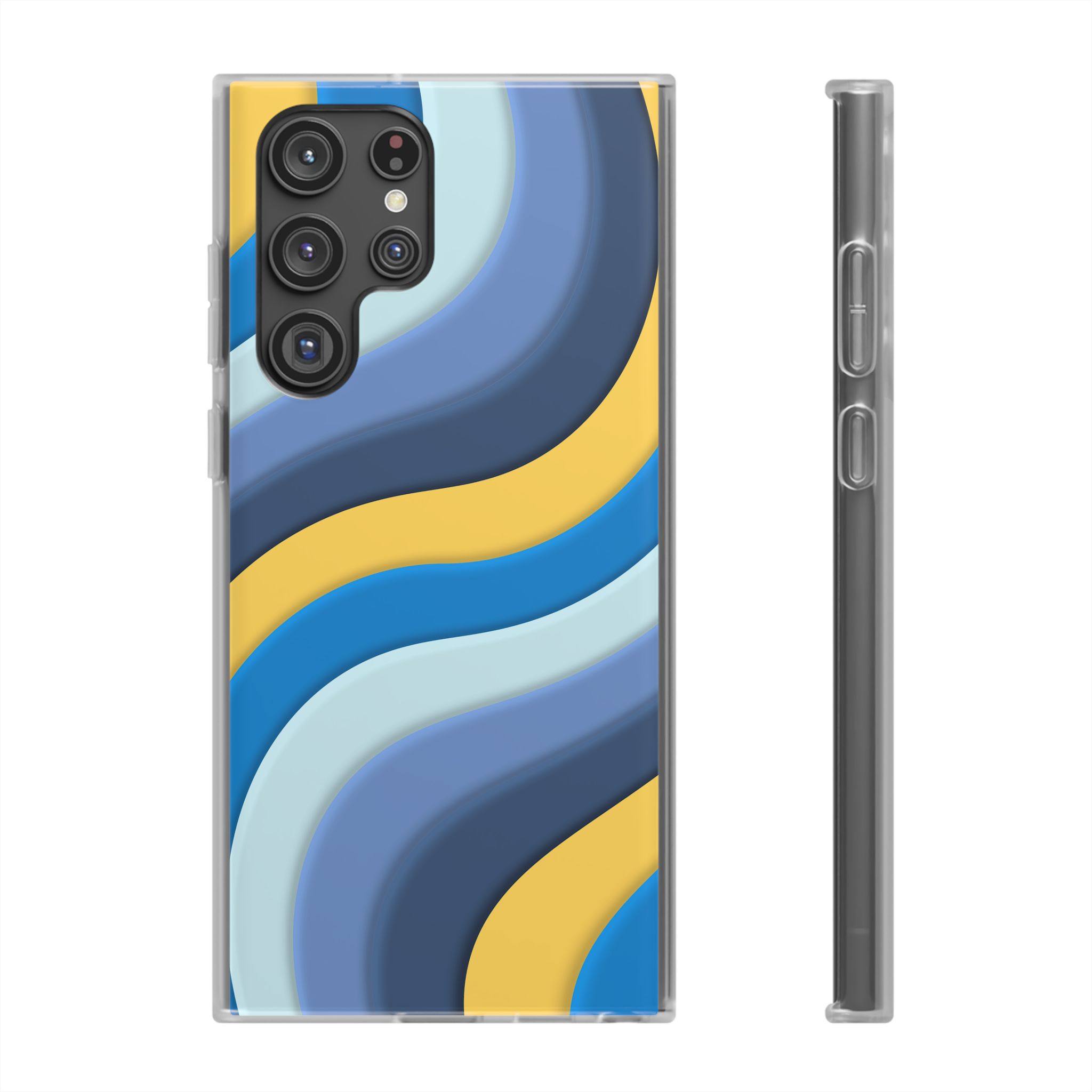 Retro Blue & Yellow Abstract Flexi Case— Wave Pattern Phone Case - Image 30