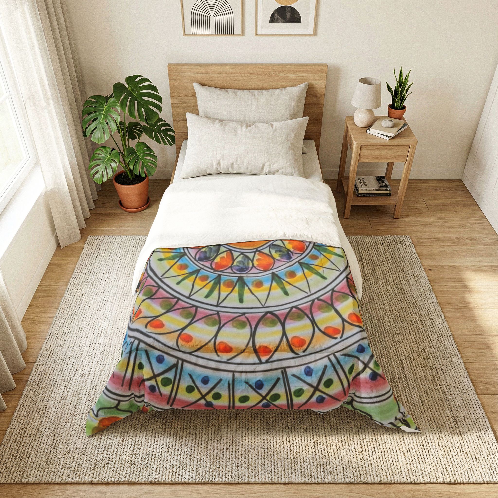 Mandala Sunburst Cotton Comforter – Colorful Boho Bedding Throw - Image 6