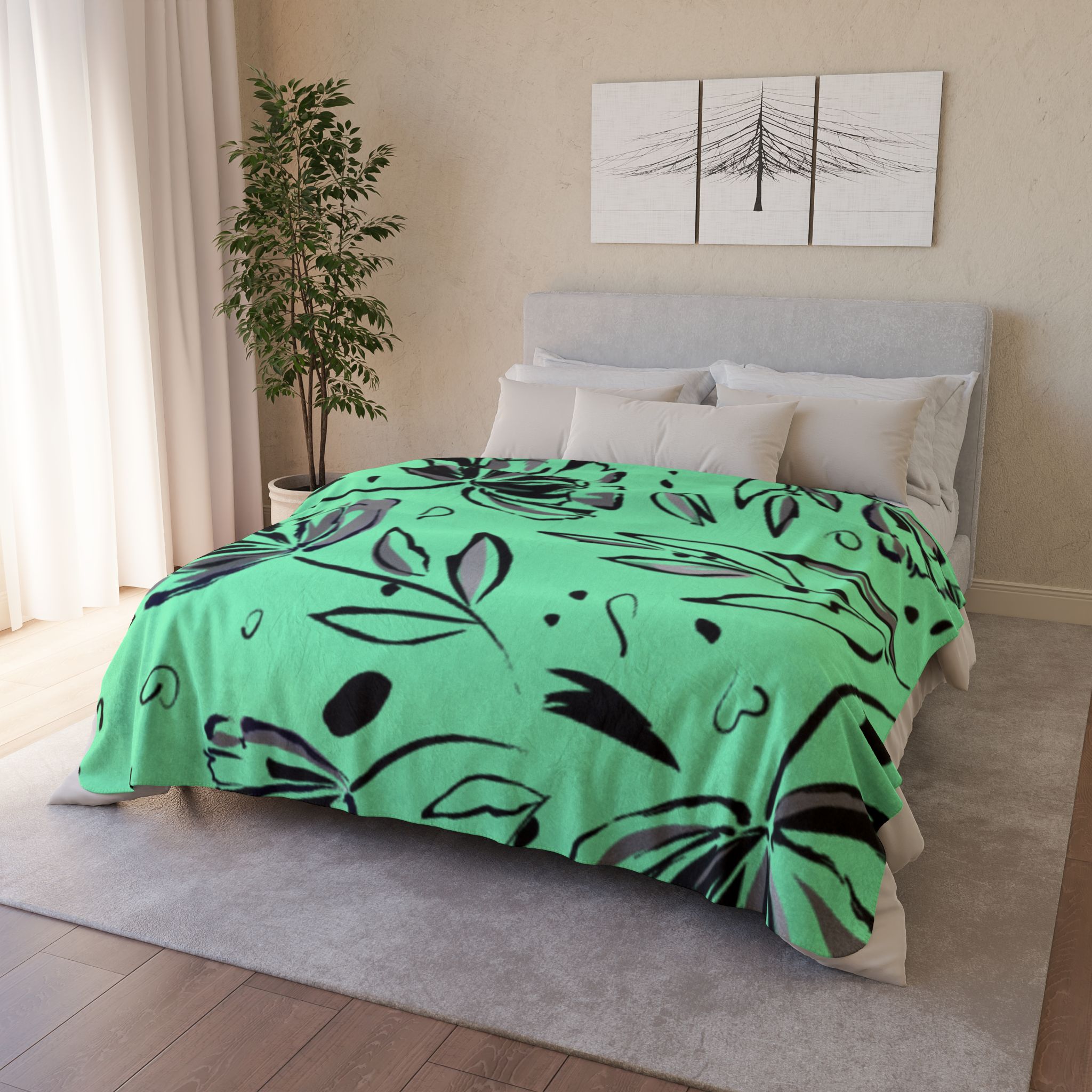 Mint Floral Fleece Sherpa Blanket – Cozy Floral Throw for Home & Gifts - Image 15