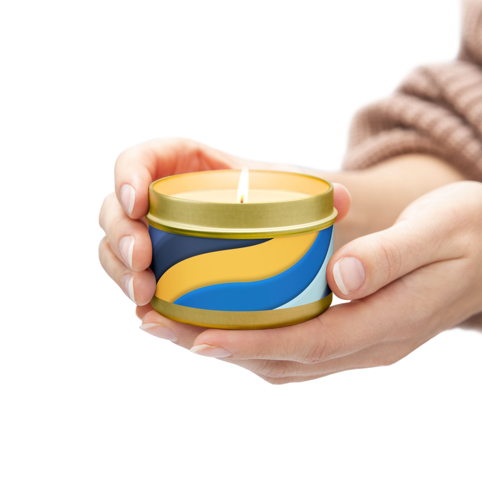 Blue & Gold Wave Tin Candle — Coastal Scented Soy Candle in Travel Tin - Image 75