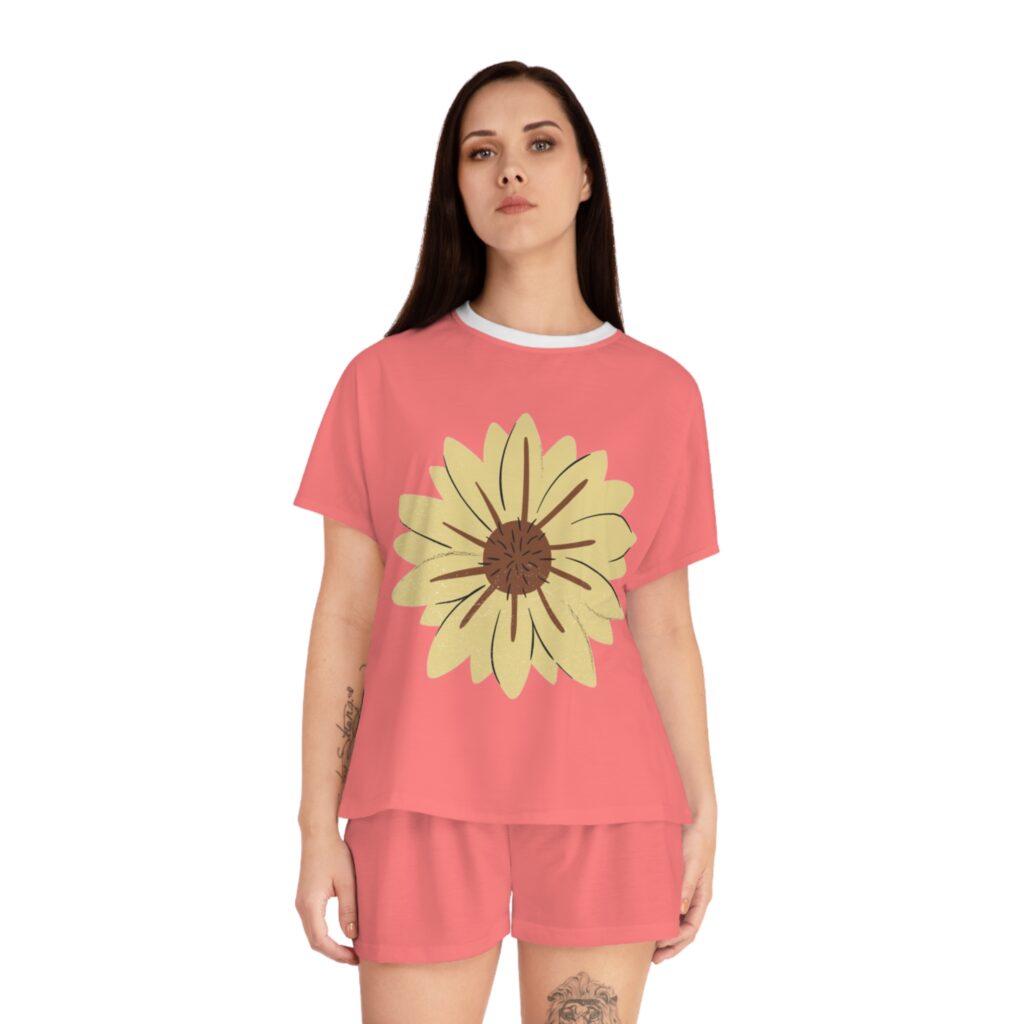 Sunflower Sleep Set — Women's Coral Short Pajama Set
