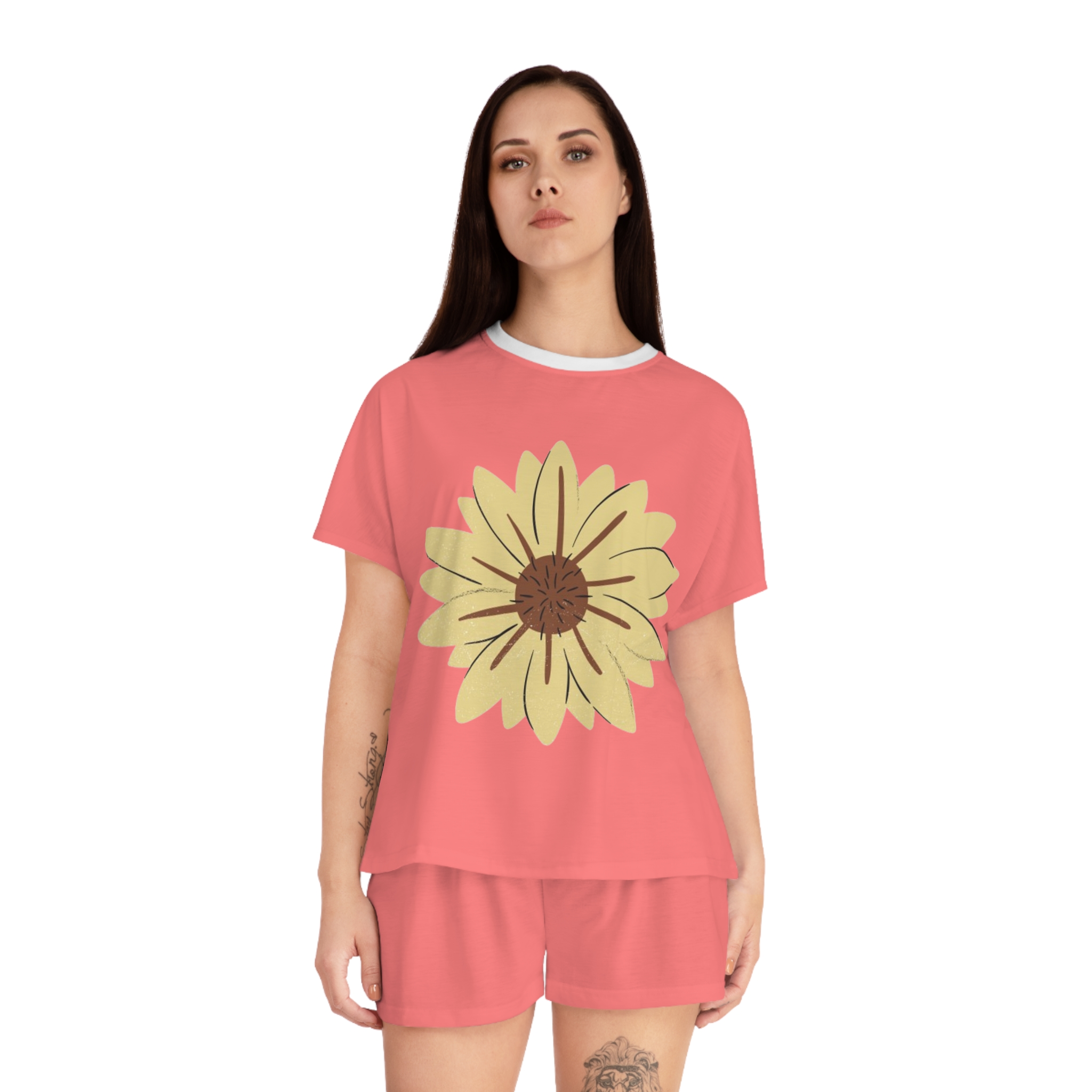 Sunflower Sleep Set — Women's Coral Short Pajama Set