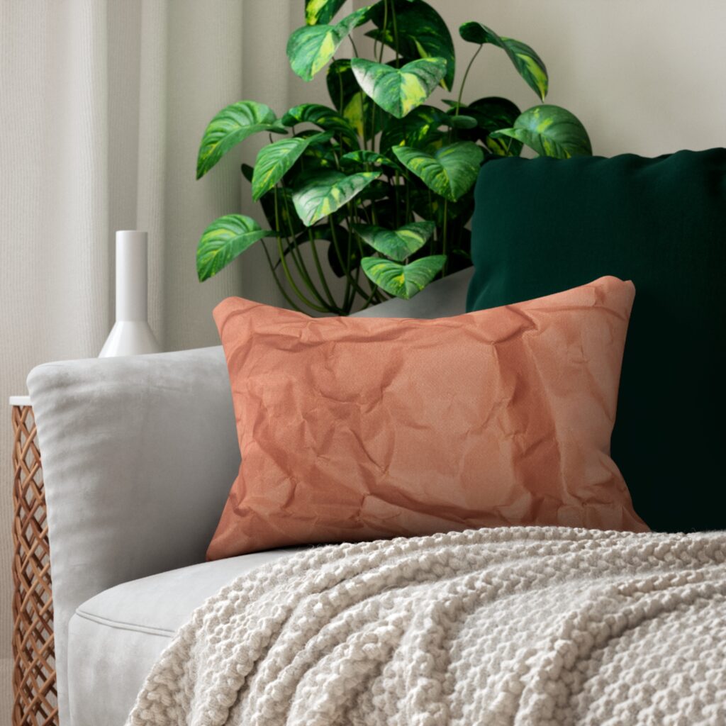Rust Crinkle Texture Lumbar Pillow — Cozy Decorative Accent Pillow