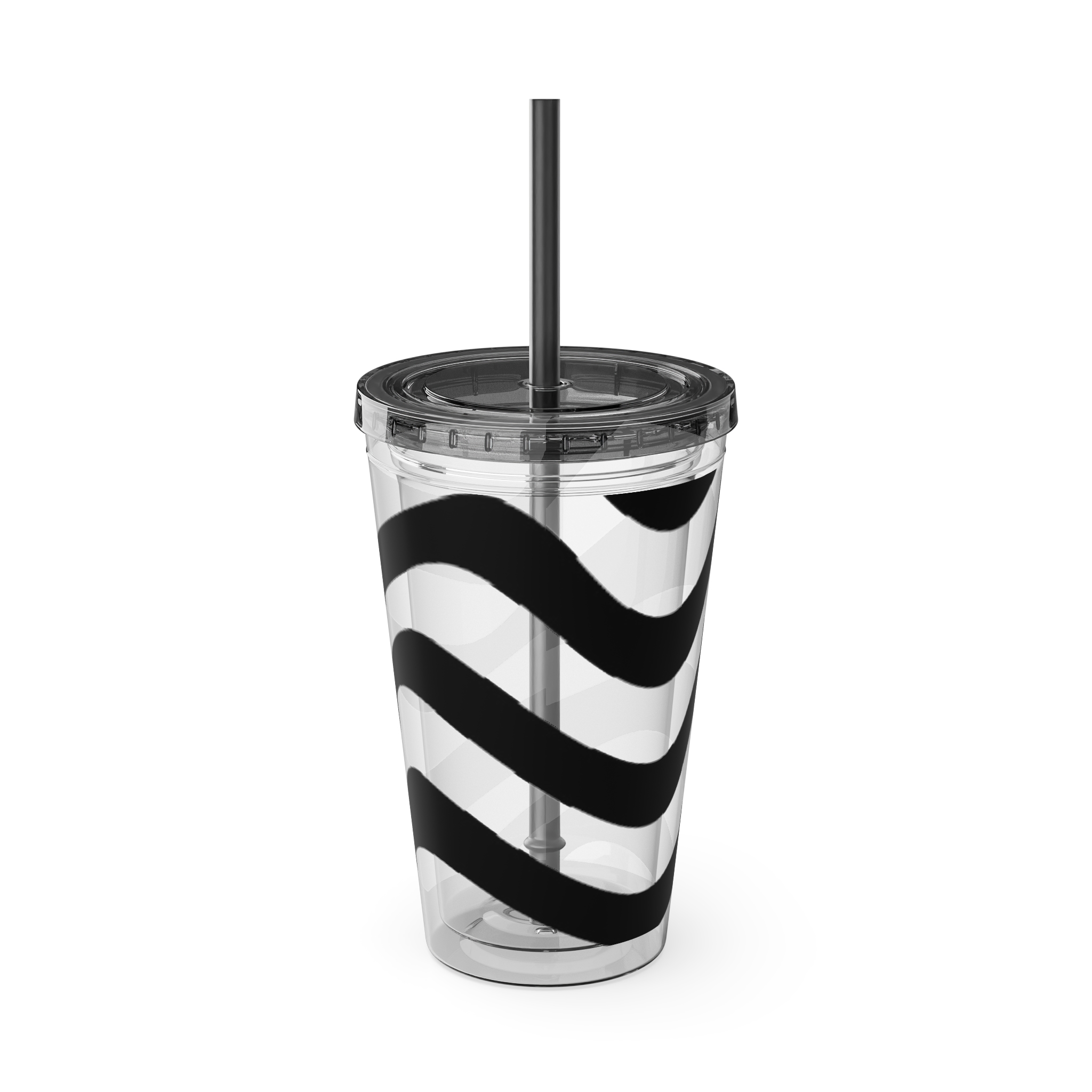 Wavy Stripes 16oz Tumbler with Straw — Black Brushstroke Design - Image 6