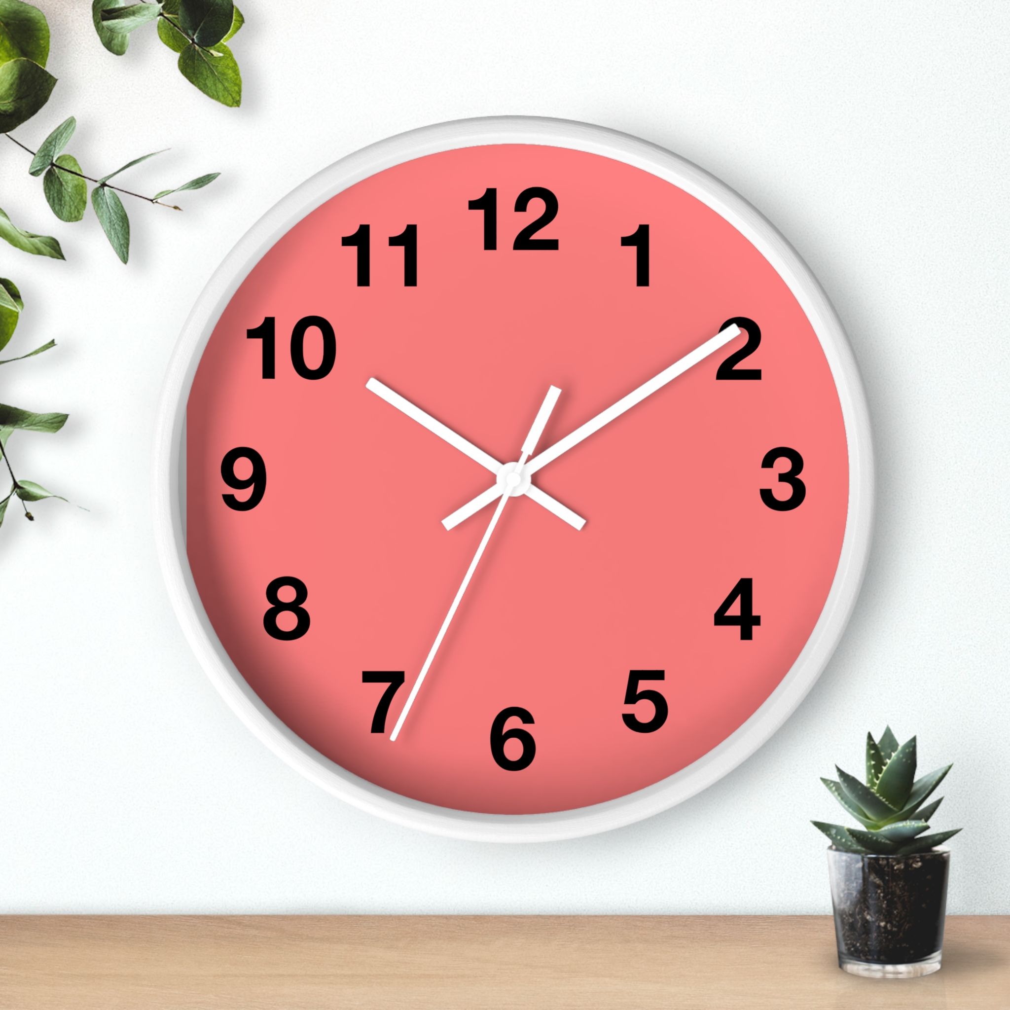 Coral Minimal Wall Clock — Modern Numeric Home & Office Clock