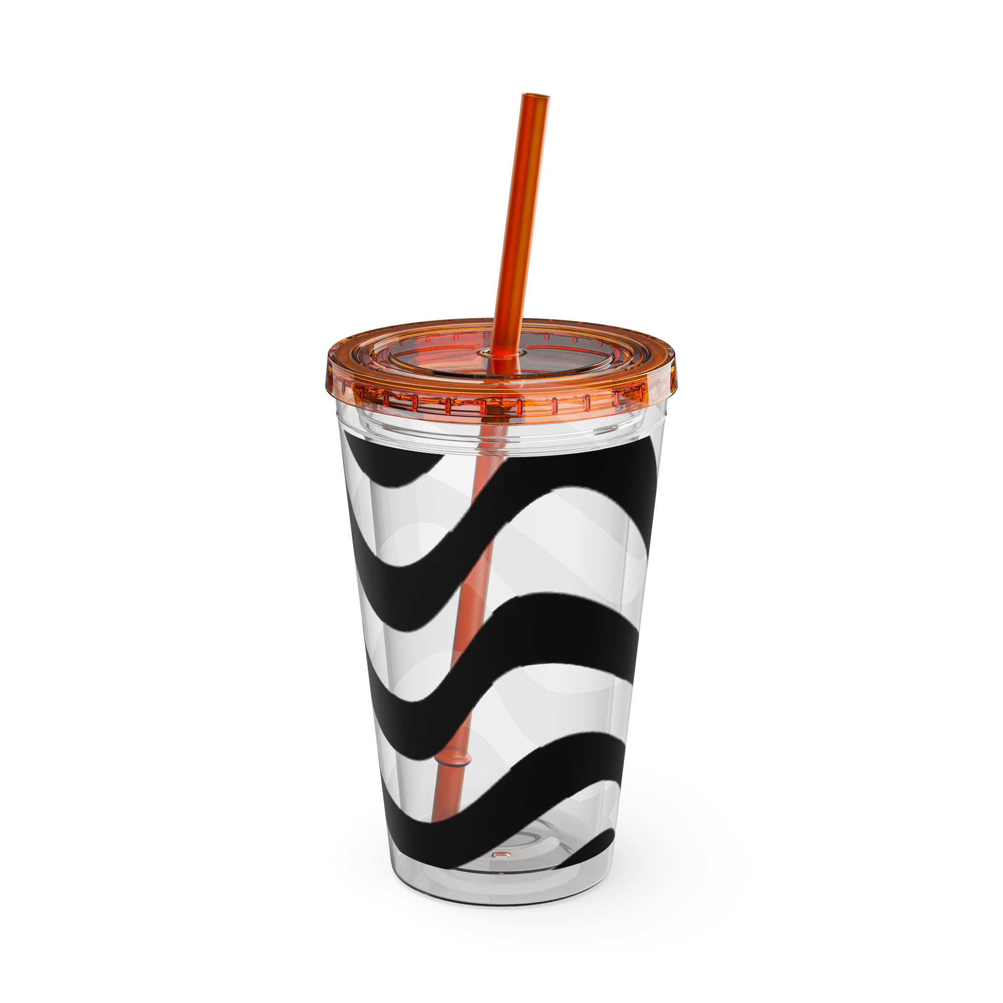 Wavy Stripes 16oz Tumbler with Straw — Black Brushstroke Design - Image 14