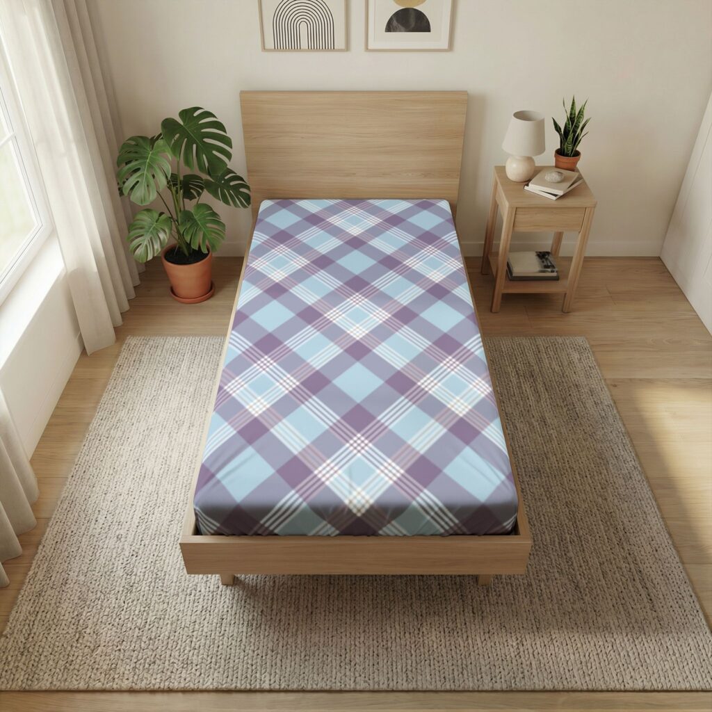 Plaid Twin Flat Sheet — Blue & Lavender Diamond Plaid Bedding