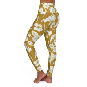 Mustard Floral High-Waisted Yoga Leggings