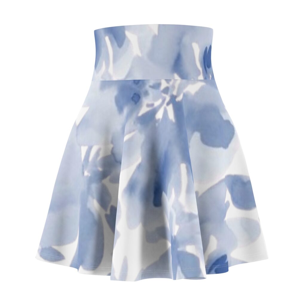 Blue Watercolor Floral Skater Skirt | AOP