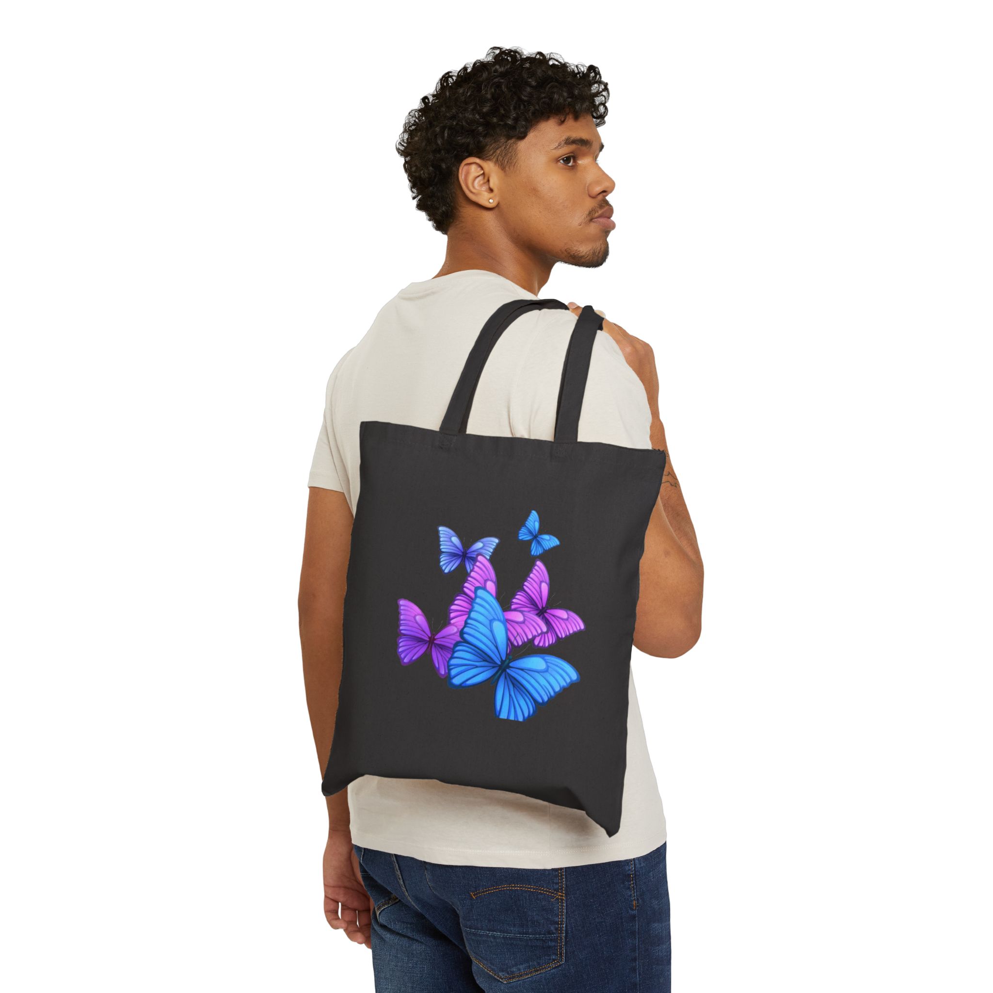 Colorful Butterfly Canvas Tote Bag - Image 5