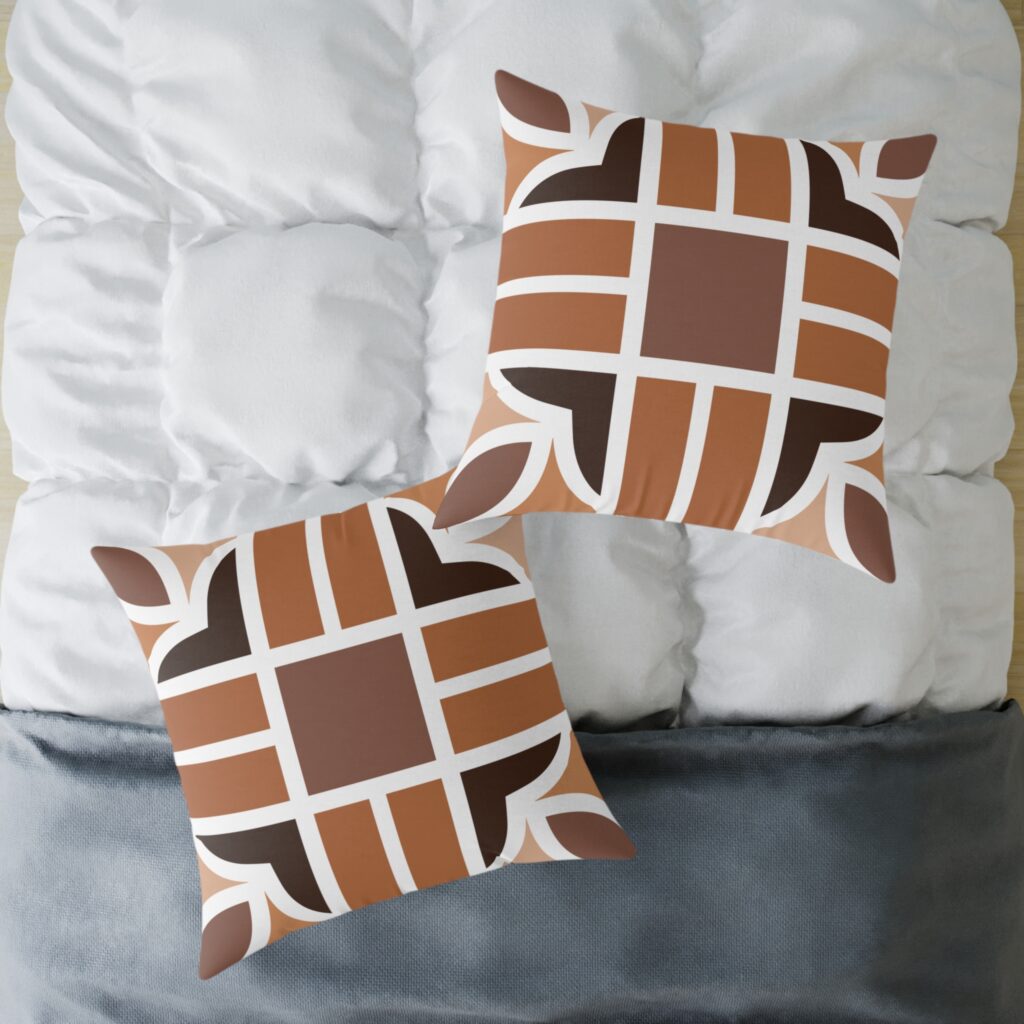 Retro Brown Geometric Square Pillow