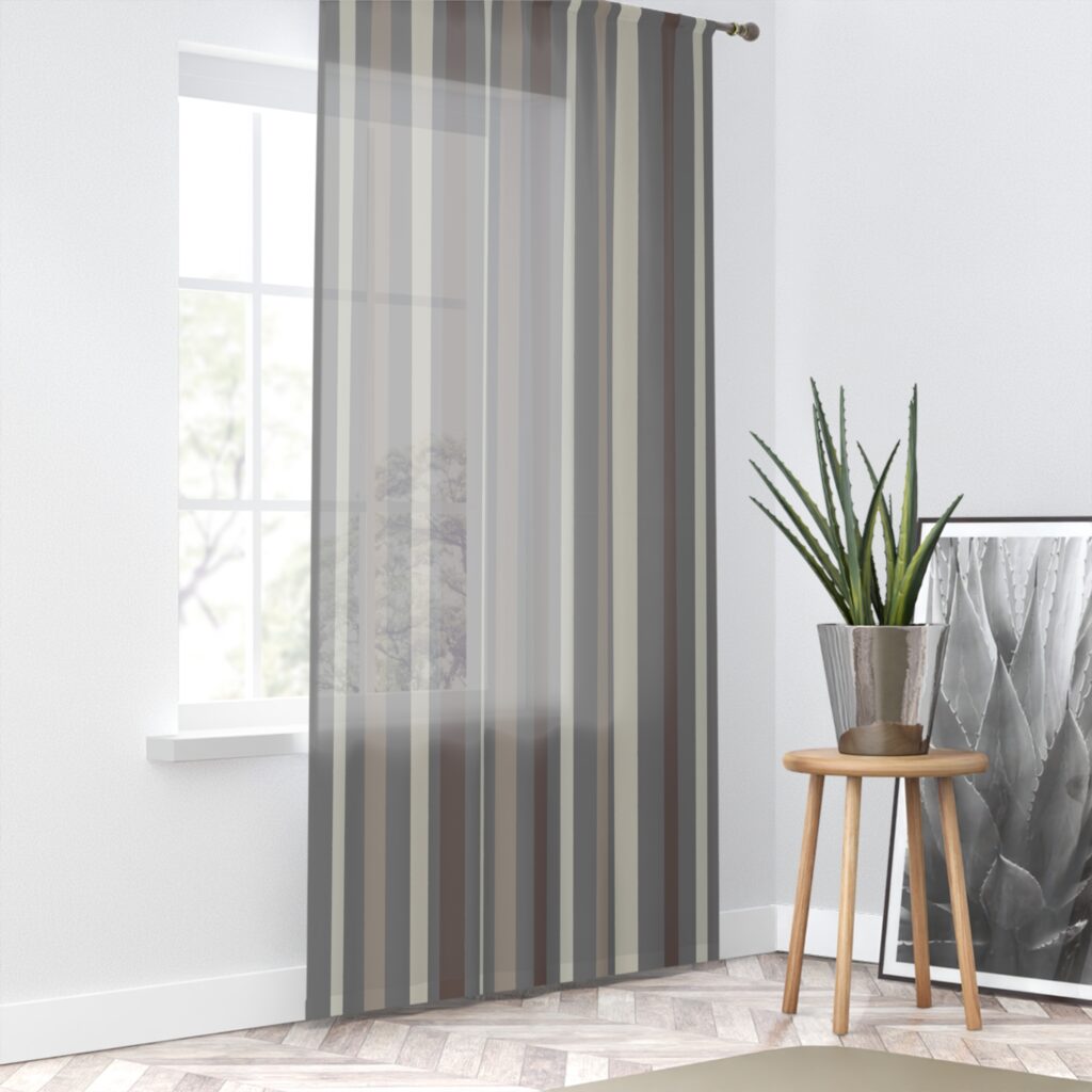 Modern Gray Striped Sheer Window Curtain
