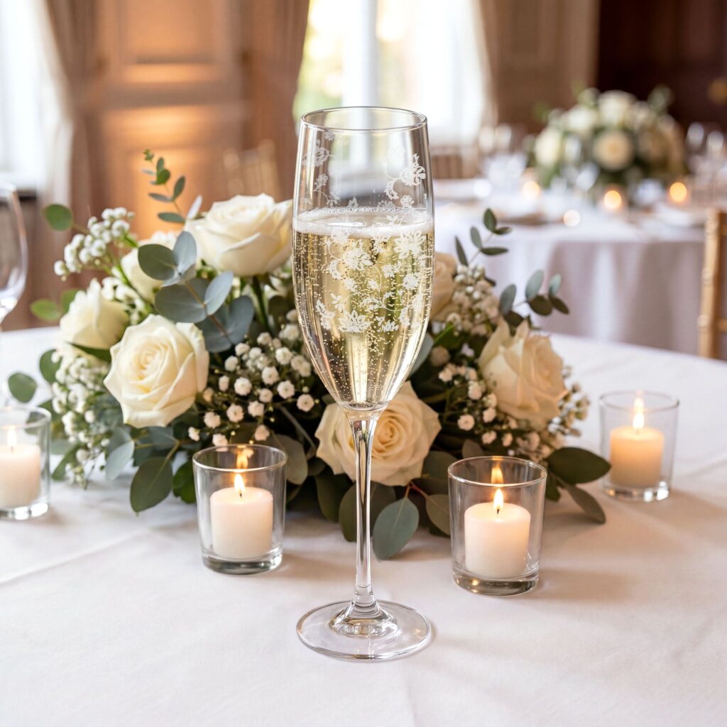 Engraved 8oz Champagne Flute — Floral Celebration Bubbles