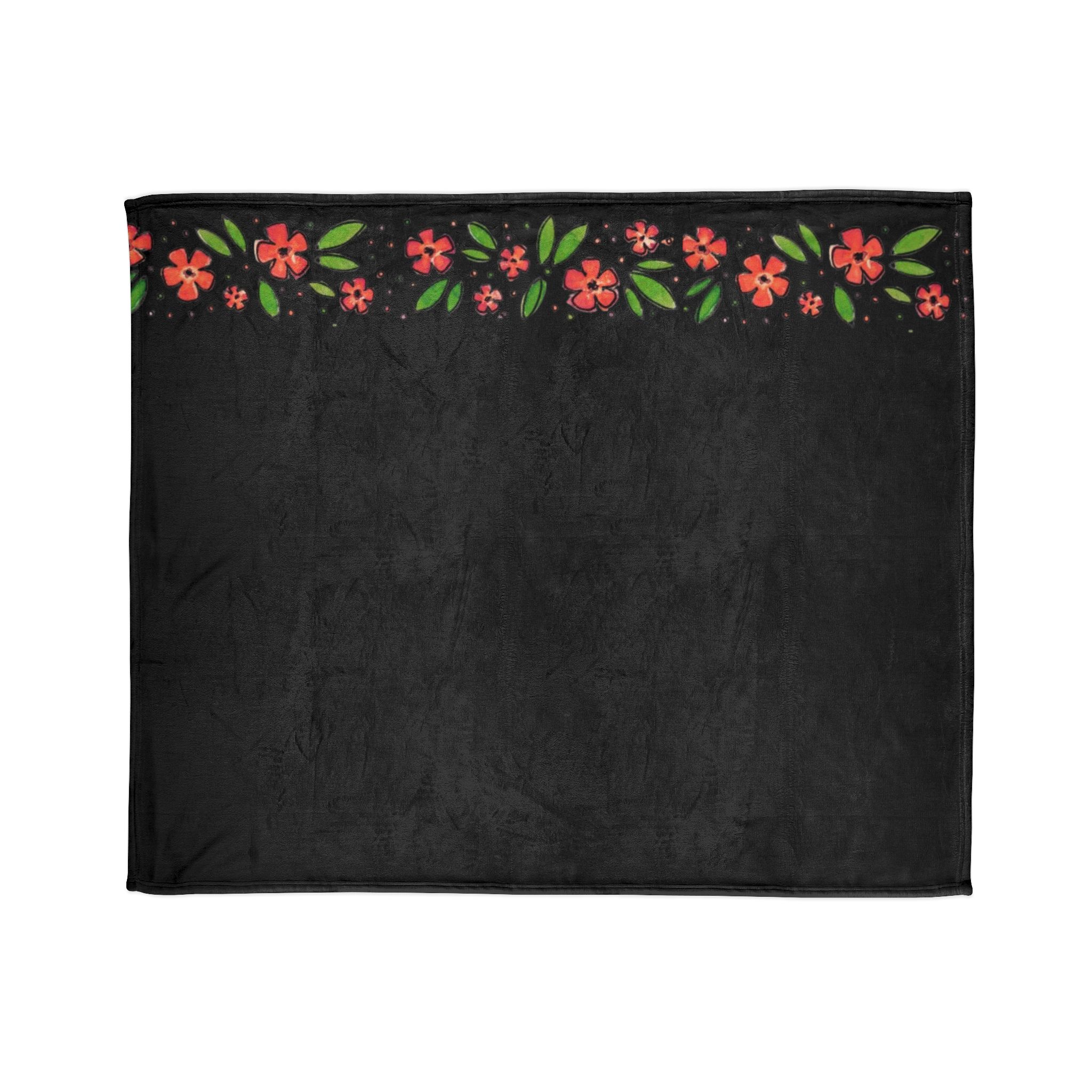 Floral Border Soft Polyester Blanket — Black Red Blossom Throw - Image 5
