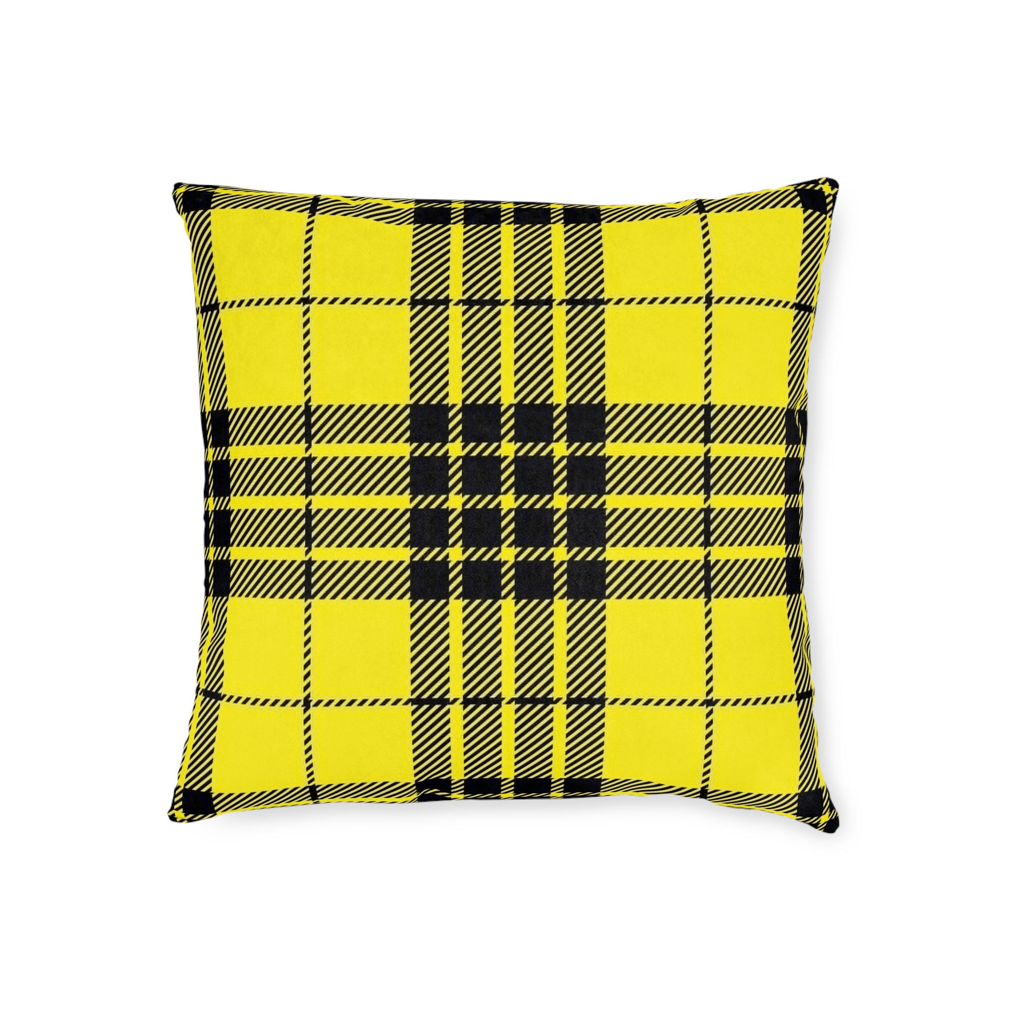 Yellow Black Plaid Square Pillow - Image 3
