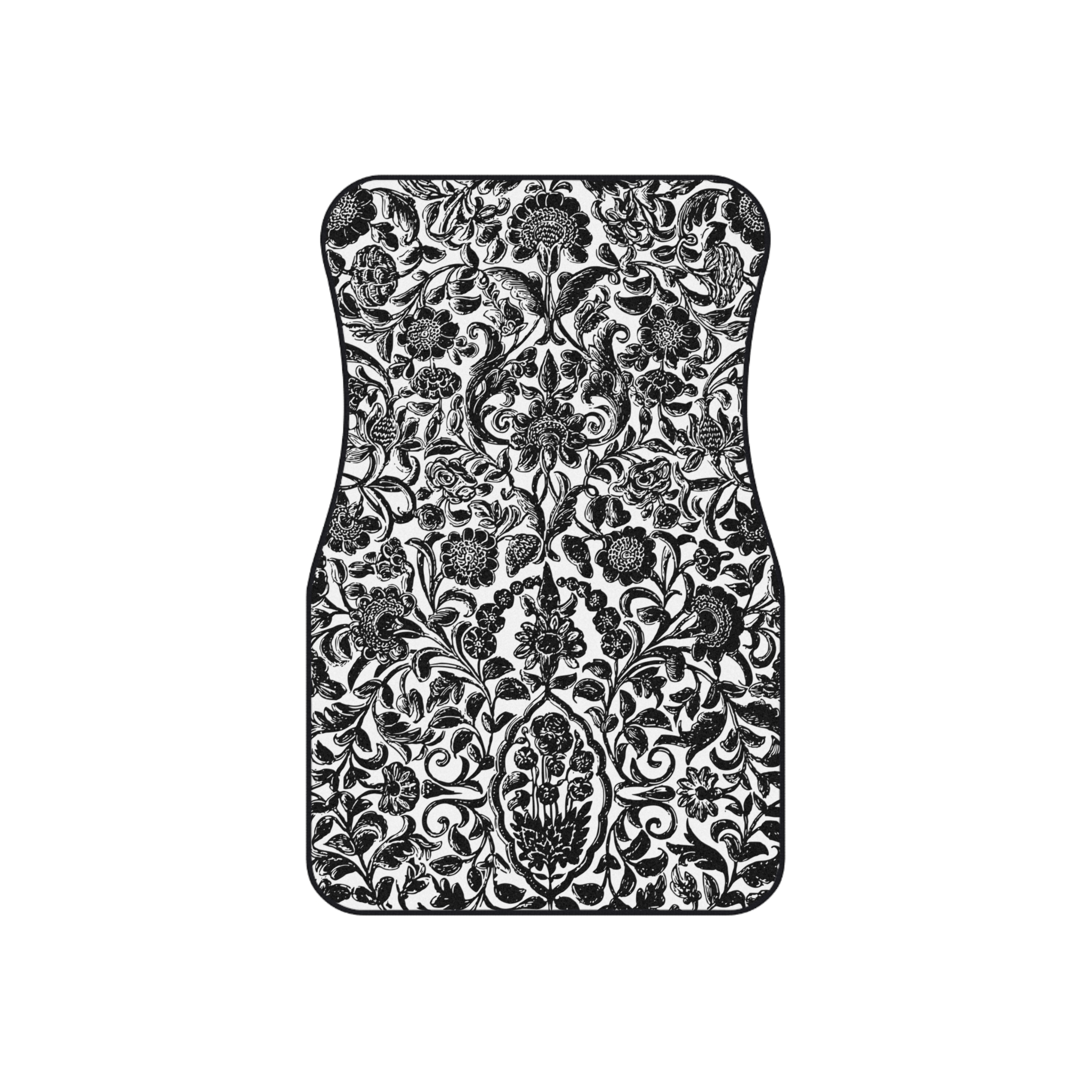 Ornate Black and White Floral Car Mats Set of 4 - Image 2