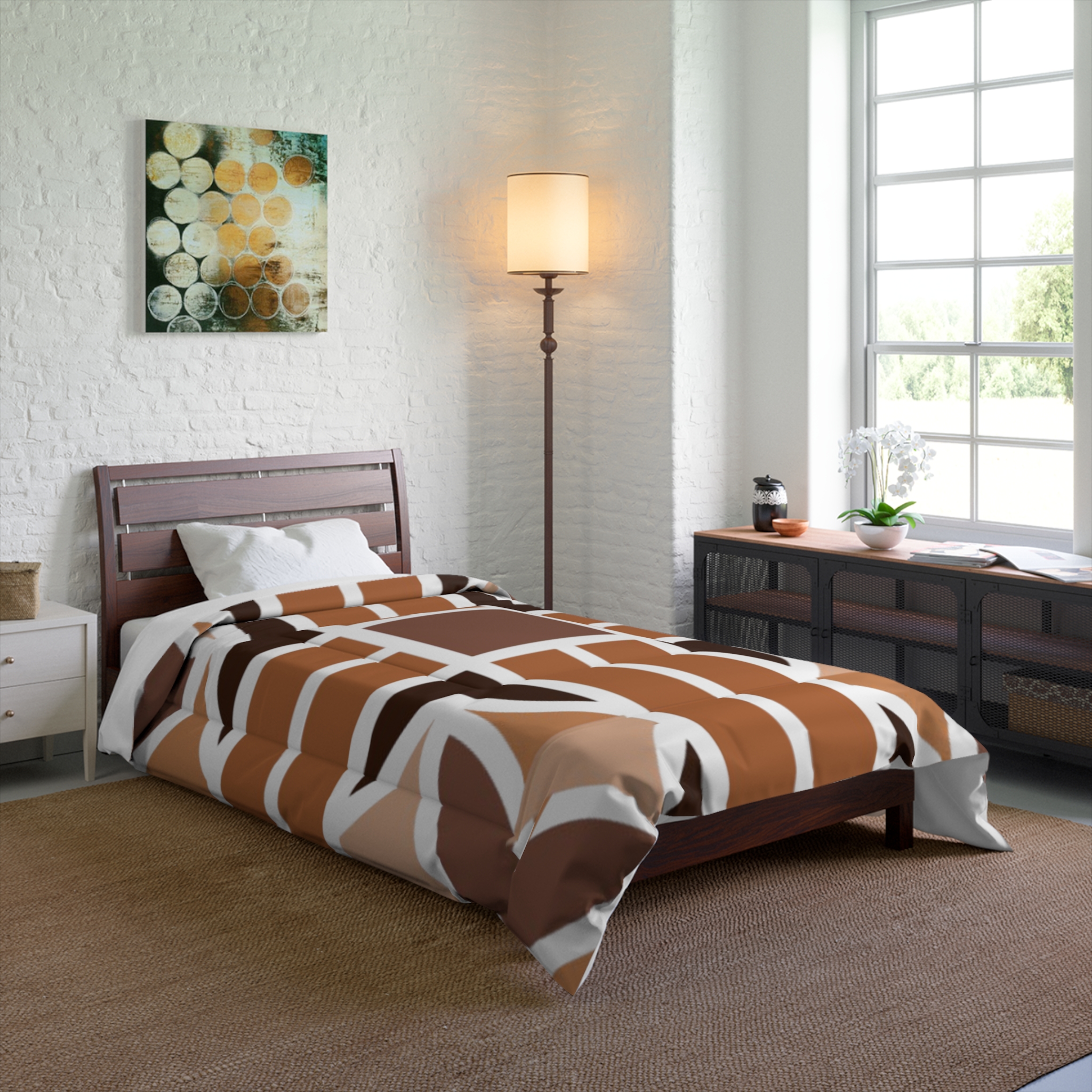 Mid-Century Modern Geometric Brown Comforter - Image 8