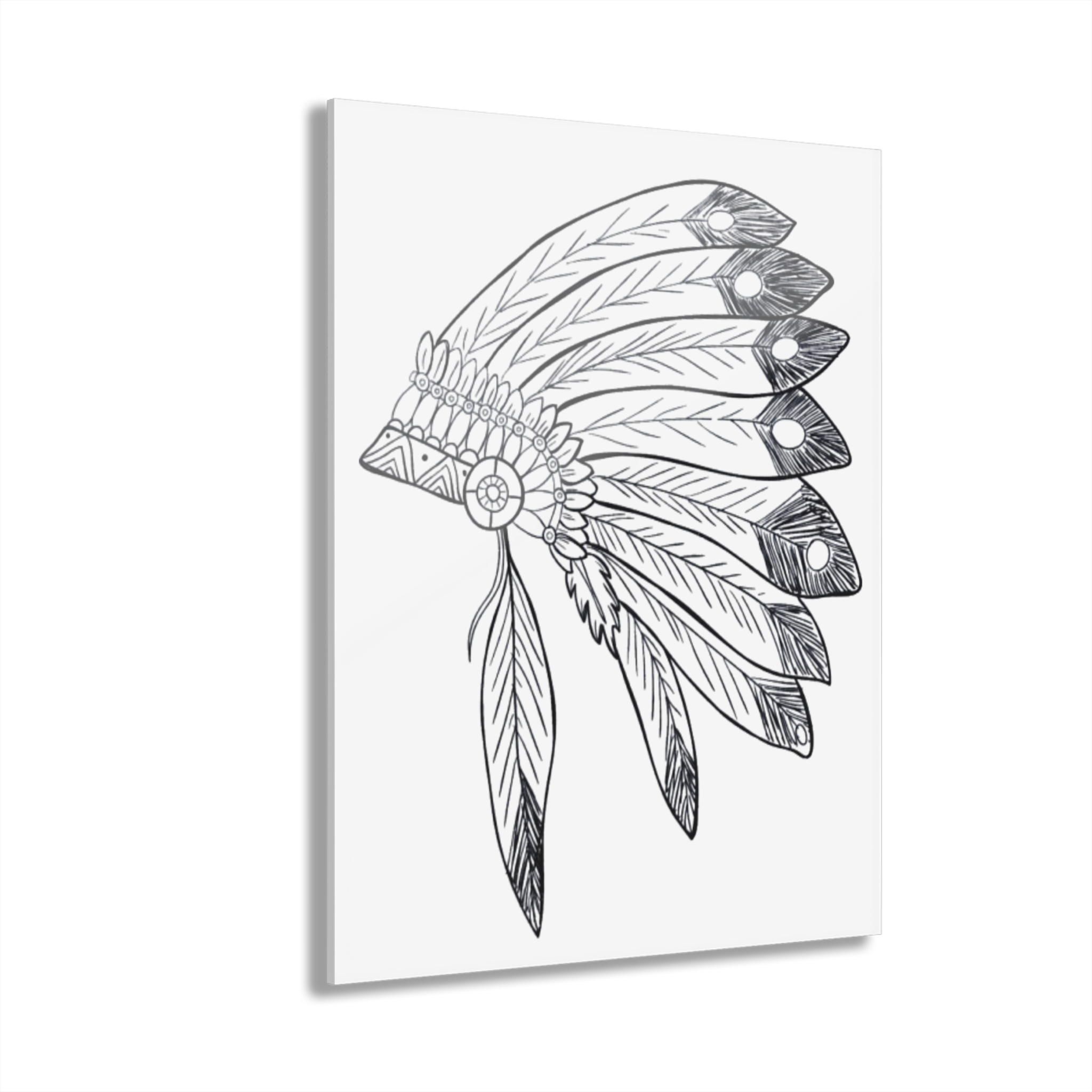 Acrylic Wall Art - Hand-Drawn Feather Headdress Print (French Cleat) - Image 6