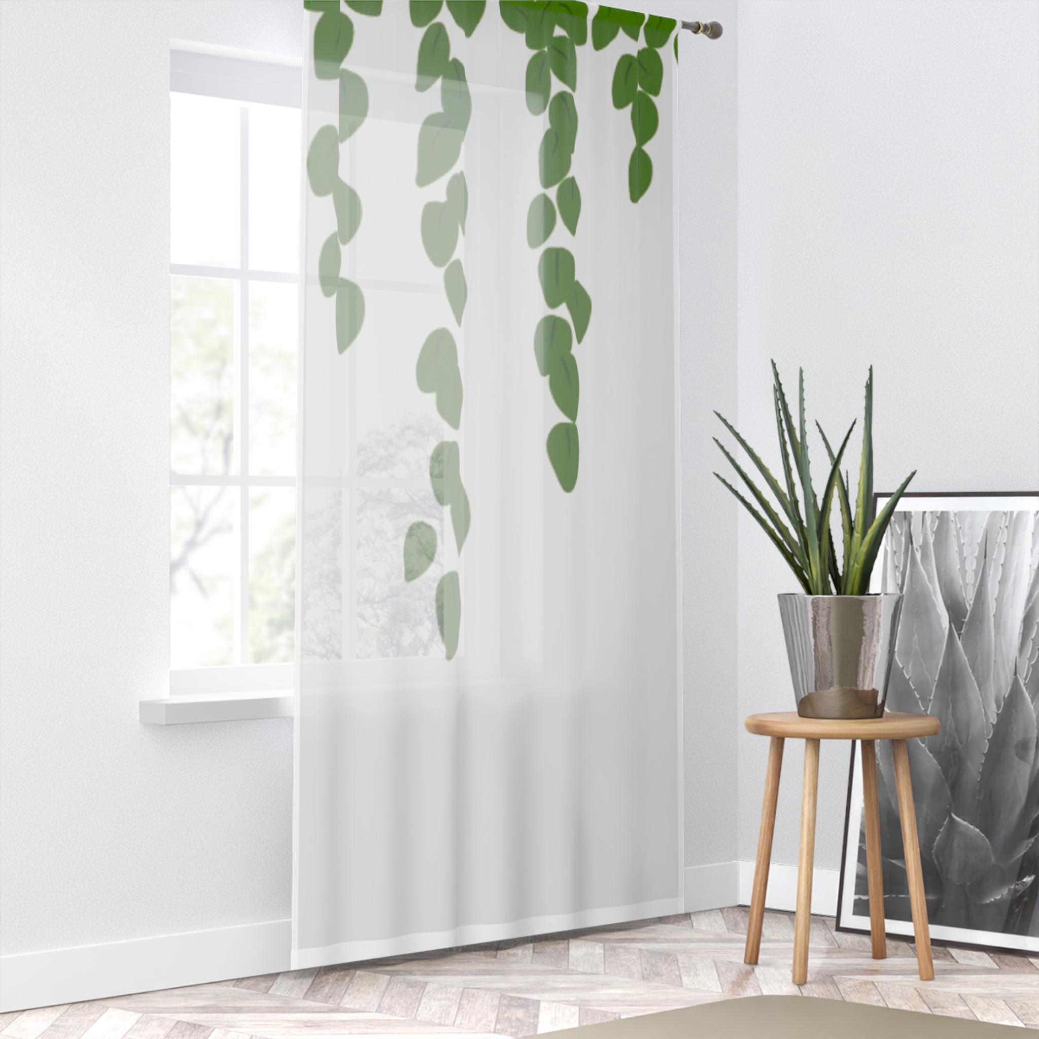 Botanical Green Leaf Window Curtain - Image 3