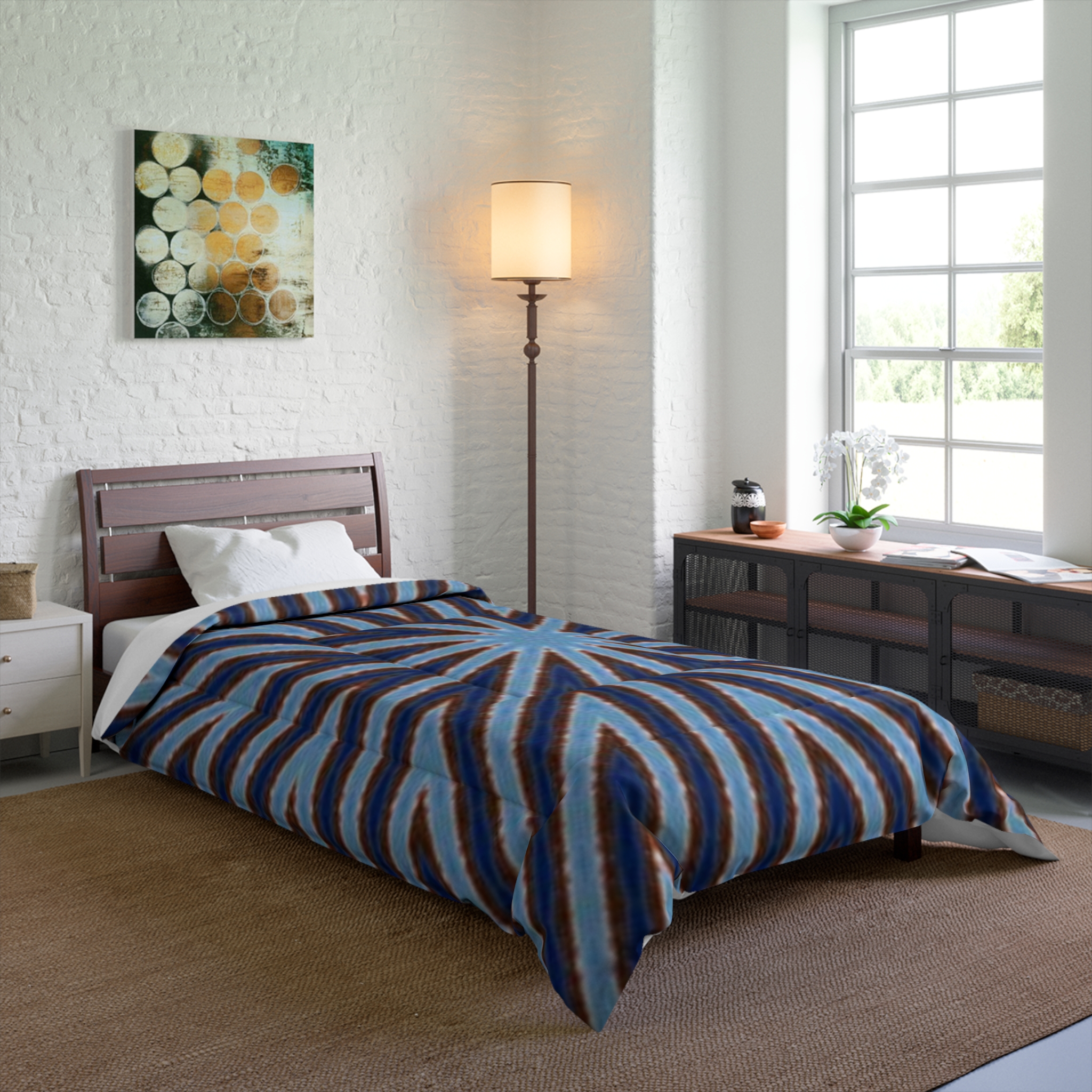 Blue and Brown Geometric Starburst Comforter - Image 4