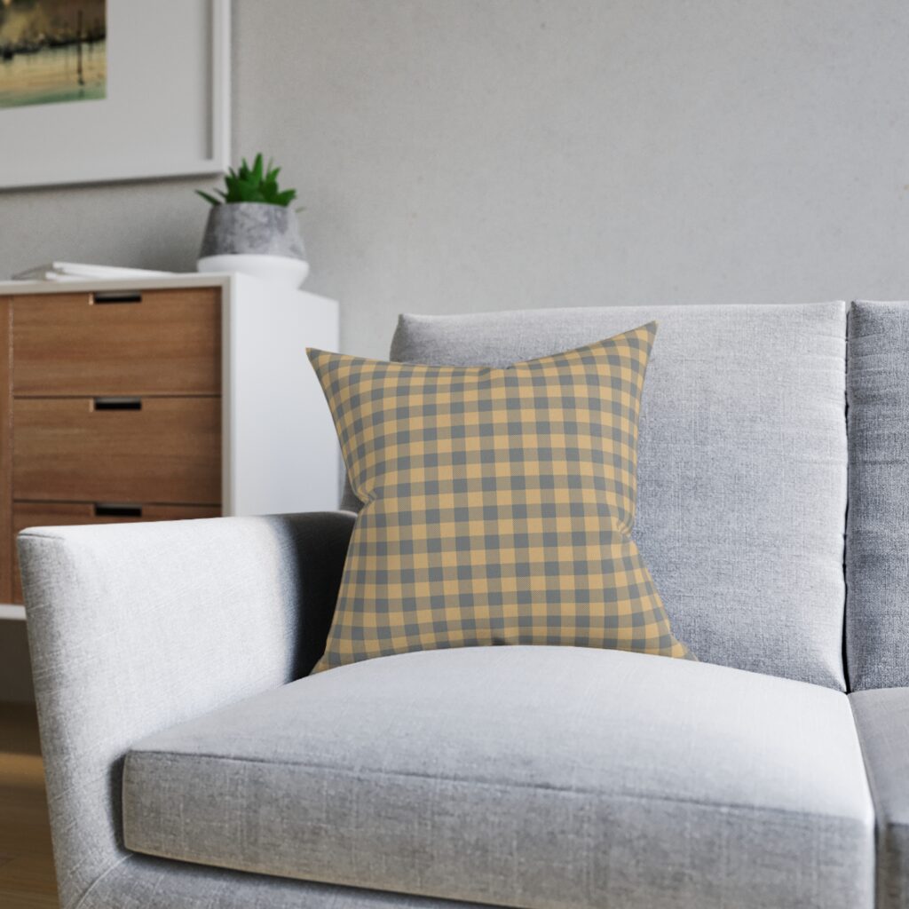 Buffalo Plaid Square Pillow – Mustard & Slate Check Decorative Throw Pillow