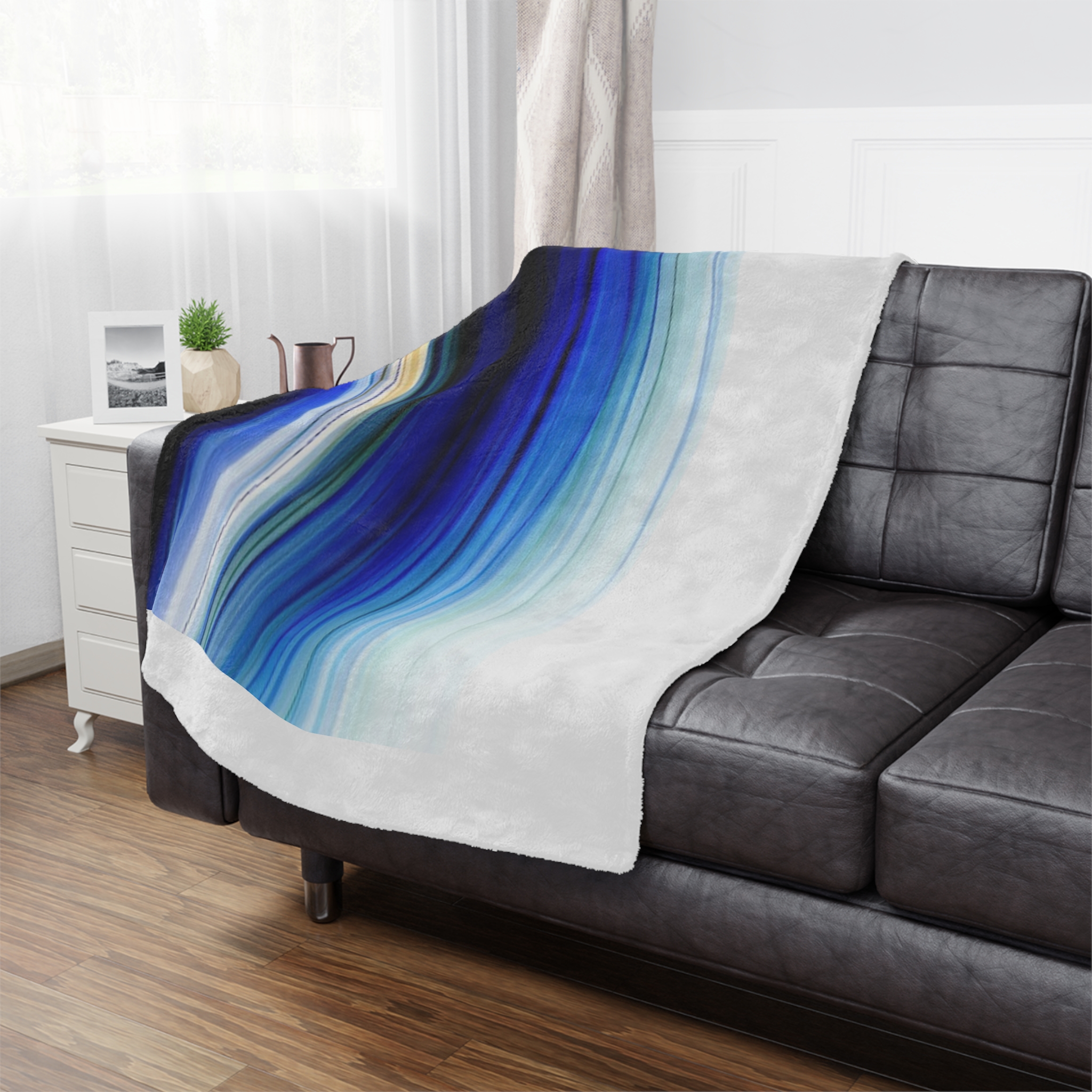 Abstract Blue Waves Minky Blanket - Image 12