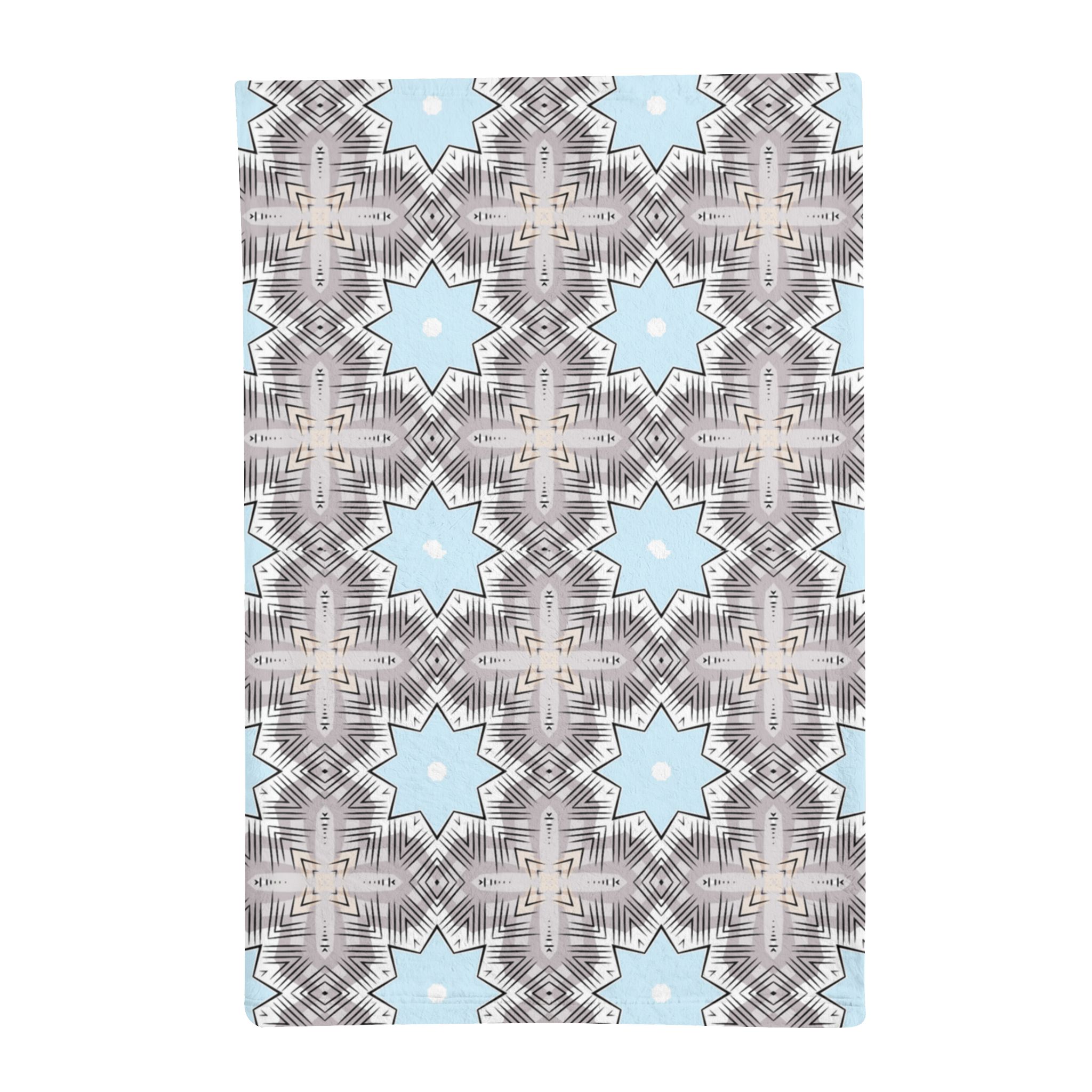 Minky Sleeping Bag with Gray and Light Blue Geometric Star Pattern - Image 2