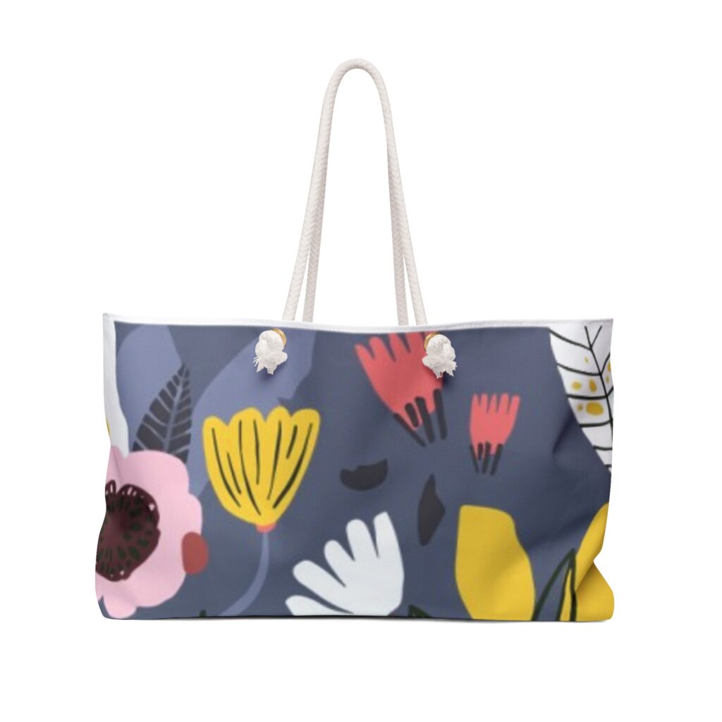 Navy Floral Pattern Weekender Bag | Yellow Pink Botanical Tote
