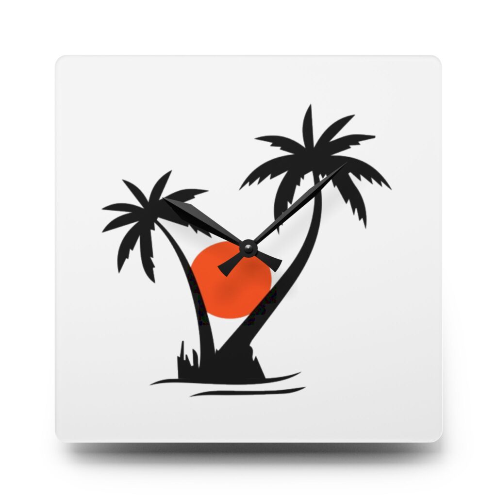 Tropical Palm Tree Sunset Acrylic Wall Clock