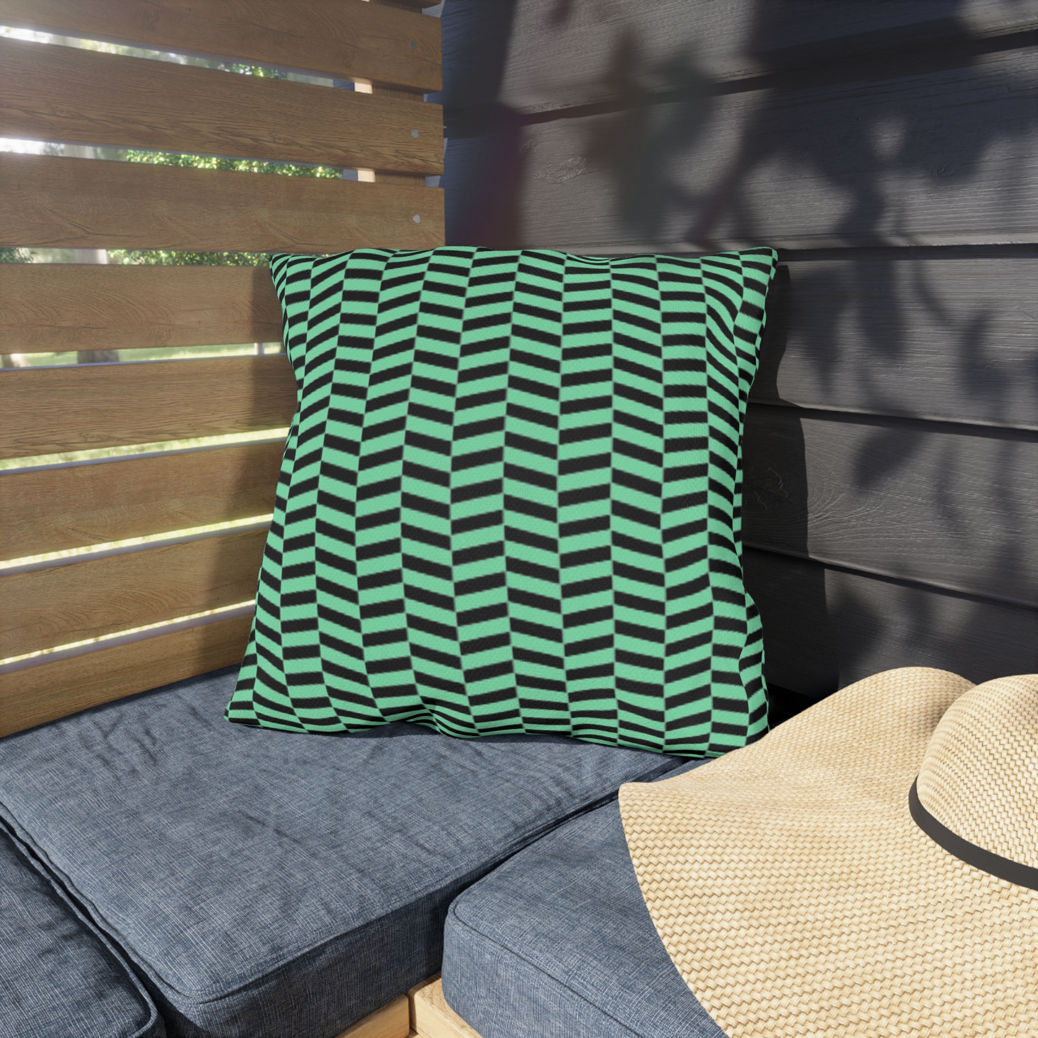 Outdoor Pillow – Mint Green and Black Geometric Wave Pattern - Image 7