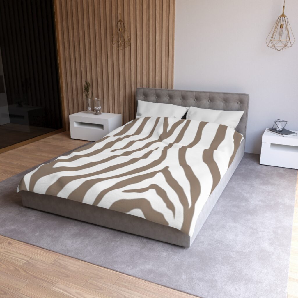Taupe Zebra Stripe Microfiber Duvet Cover