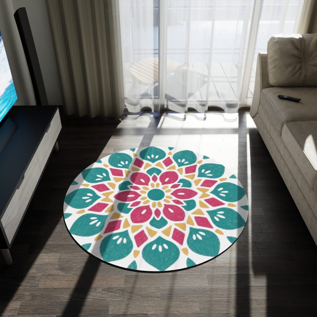 Colorful Mandala Floral Round Rug